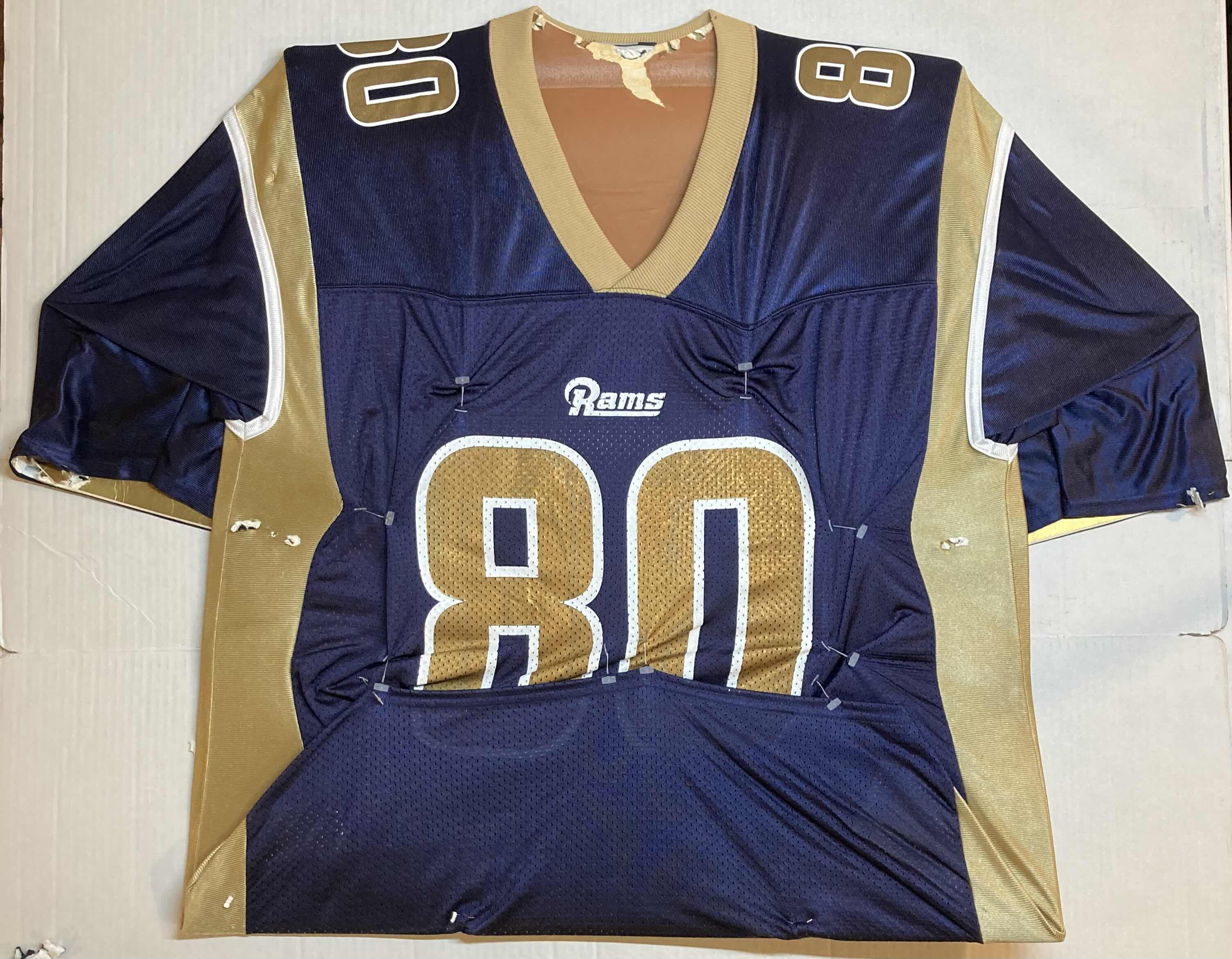 Photo 3 of ISAAC BRUCE ST. LOUIS RAMS #80 DISPLAY JERSEY AUTOGRAPHED BY ISAAC BRUCE NO COA 35.5” X 27.5”