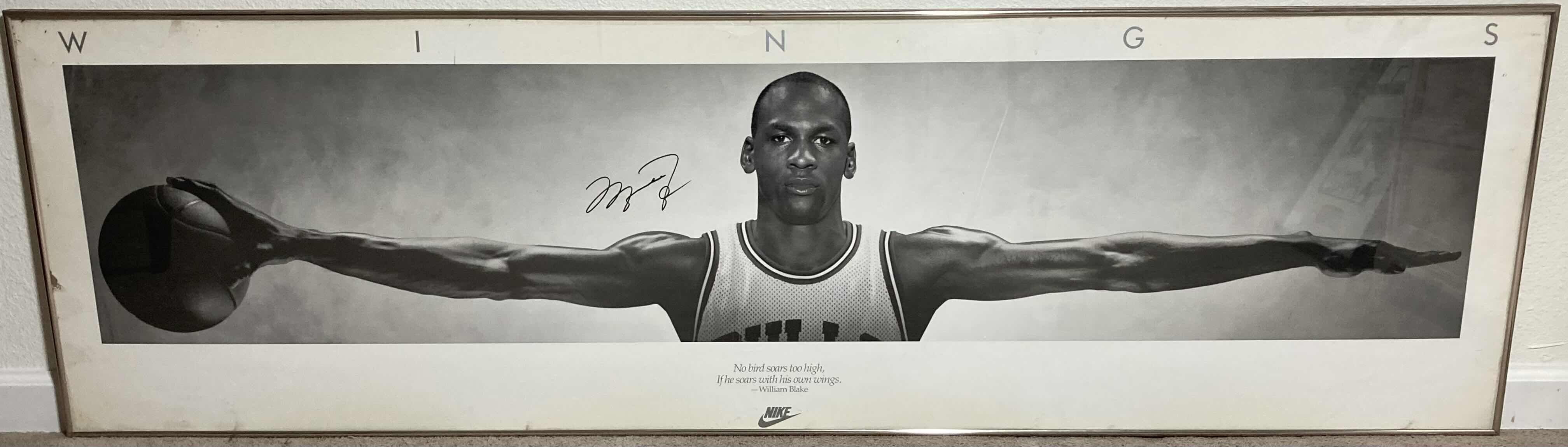 Photo 1 of MICHAEL JORDAN NIKE WINGS FRAMED POSTER AUTOGRAPHED BY MICHAEL JORDAN NO COA 73” X 21.5”