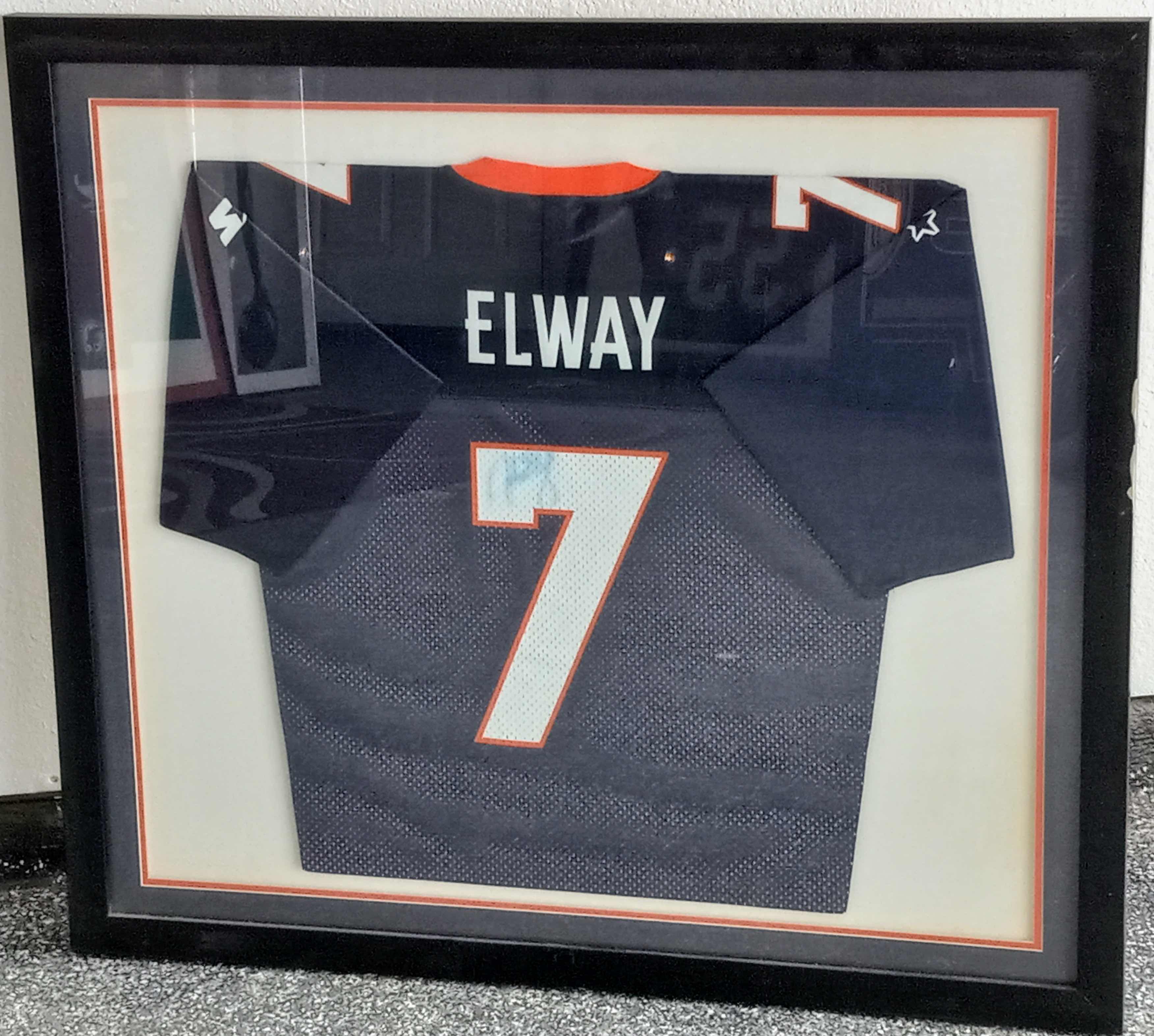 Photo 1 of JOHN ELWAY BRONCOS #7 FRAMED JERSEY AUTOGRAPHED BY JOHN ELWAY 42” X 35.5”