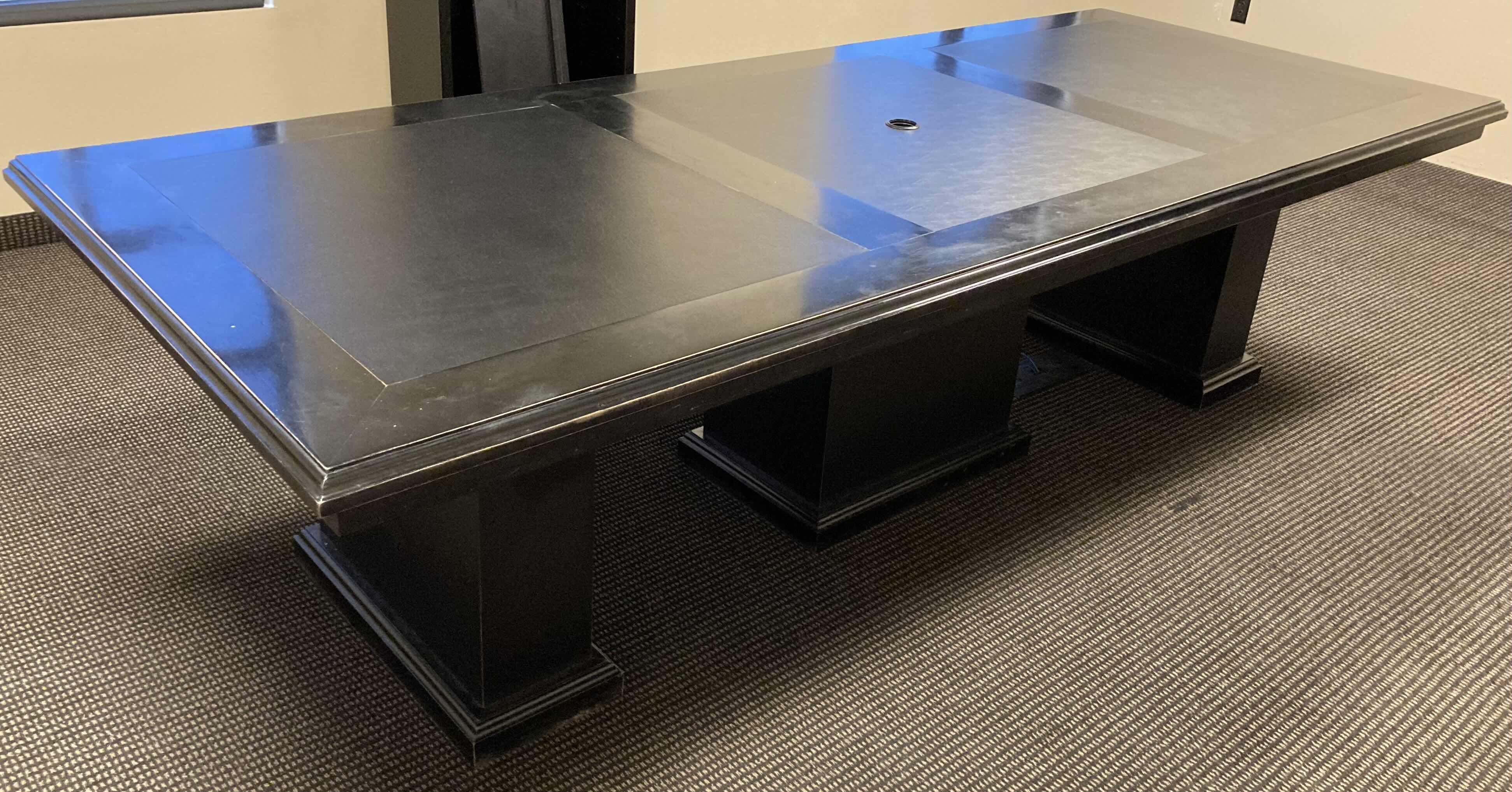 Photo 3 of CUSTOM MADE BLACK LEATHER FINISH ACCENTED INLAY CONFERENCE TABLE 120” X 48” H31” (READ NOTES)