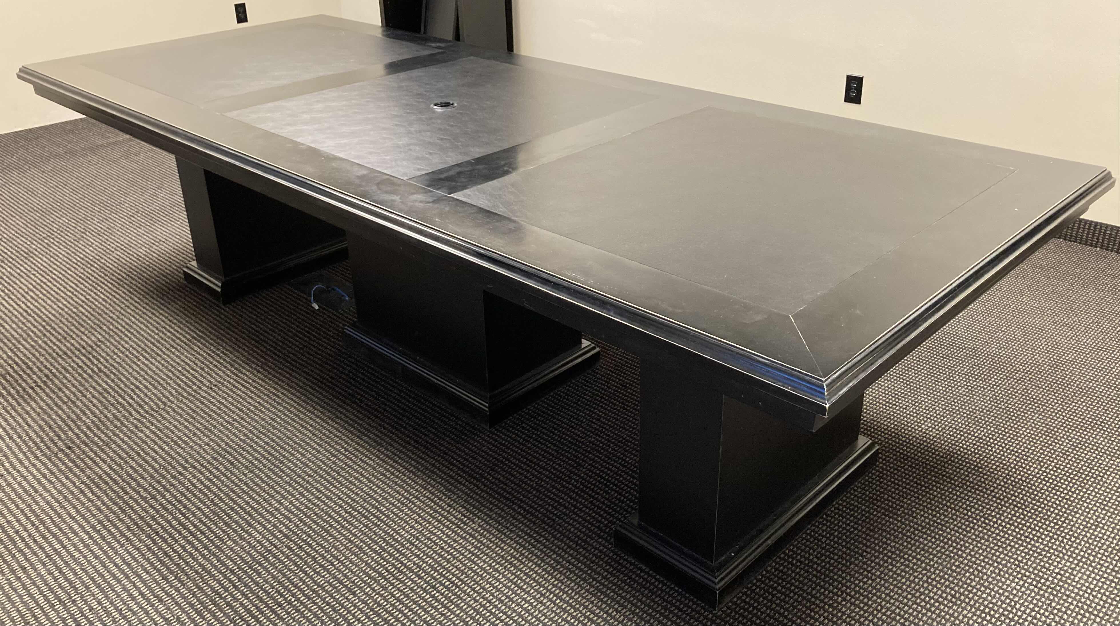 Photo 1 of CUSTOM MADE BLACK LEATHER FINISH ACCENTED INLAY CONFERENCE TABLE 120” X 48” H31” (READ NOTES)