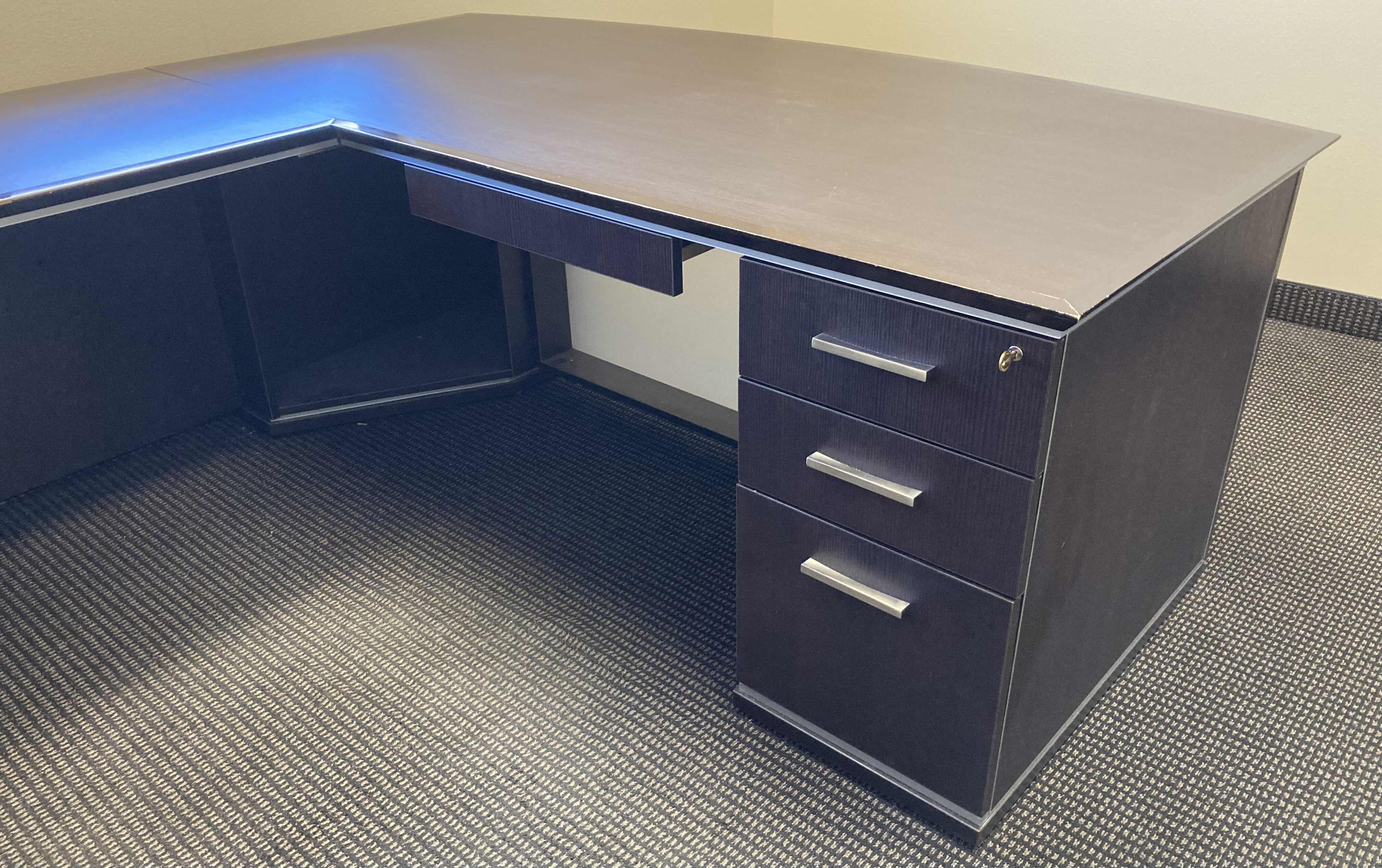 Photo 2 of DESKMAKERS ESPRESSO FINISH U SHAPE 4 DRAWER & 2 LATERAL DRAWERS OFFICE DESK W KEYS 105” X 73” H29” (READ NOTES)