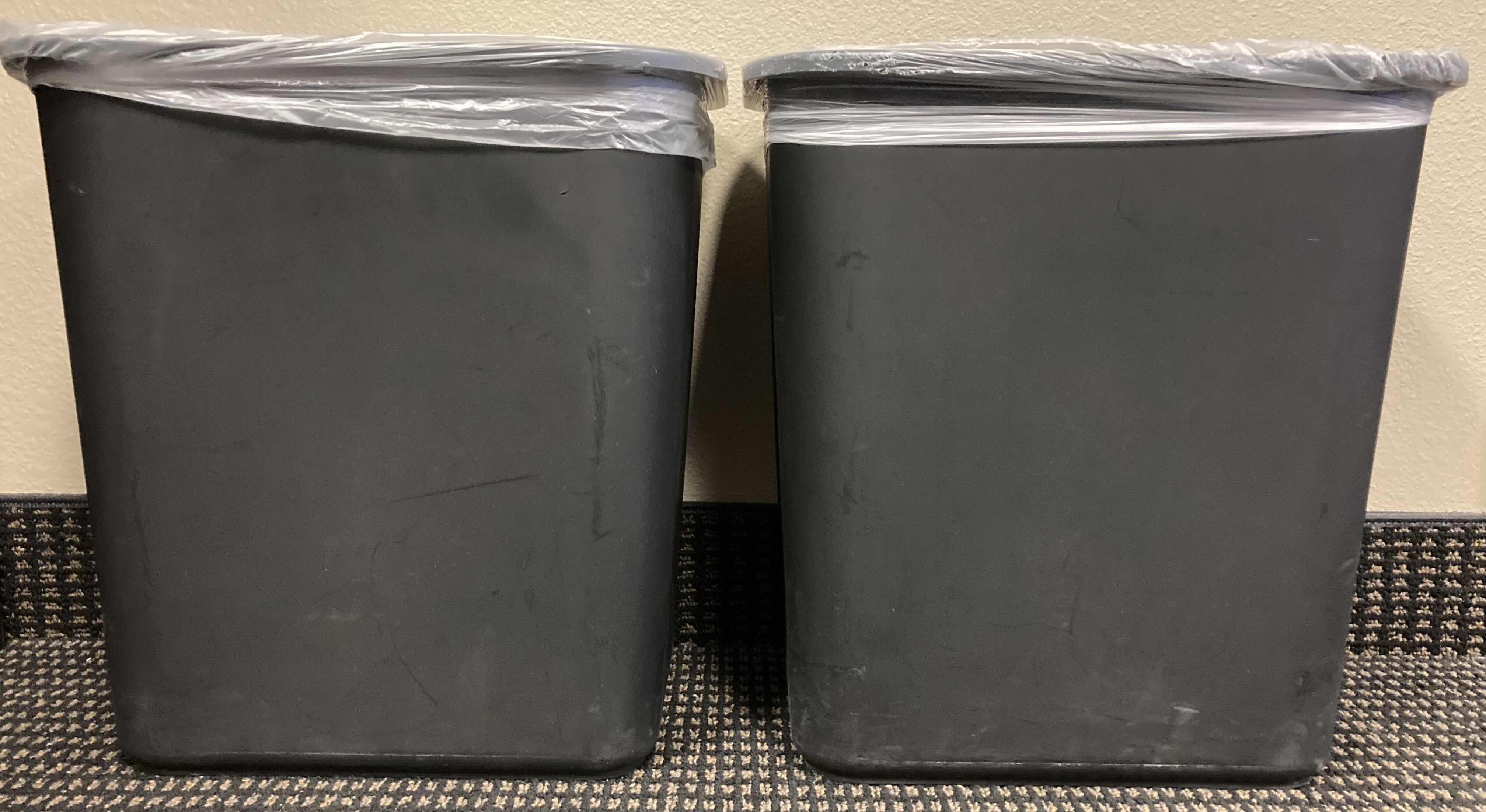 Photo 1 of BRIGHTON PROFESSIONAL BLACK OFFICE TRASH CAN 7GAL SET OF 2 14.5” X 10.5” H15”