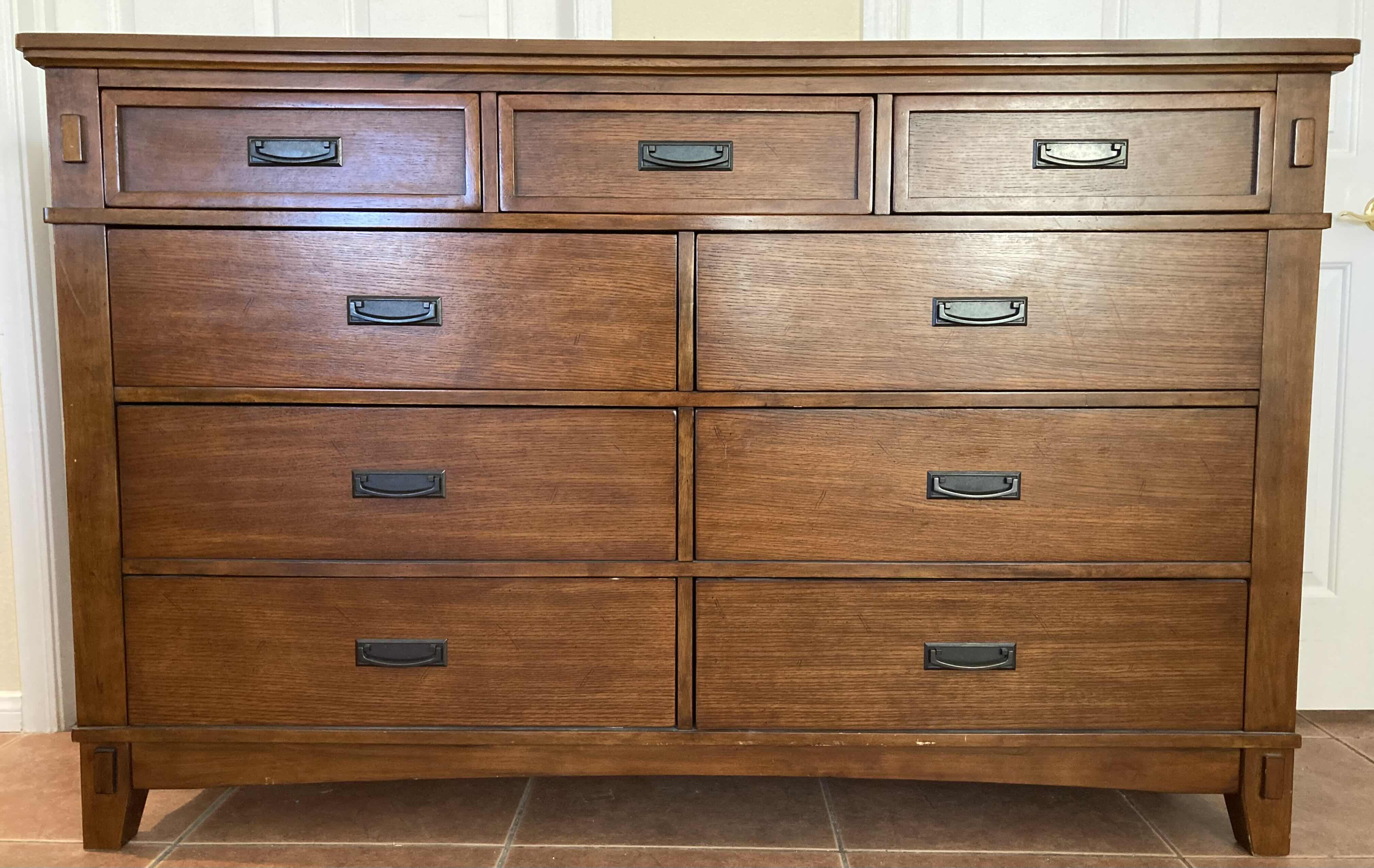 Photo 1 of VINTAGE DARK OAK 9 DRAWER DRESSER 66” X 18” H42”