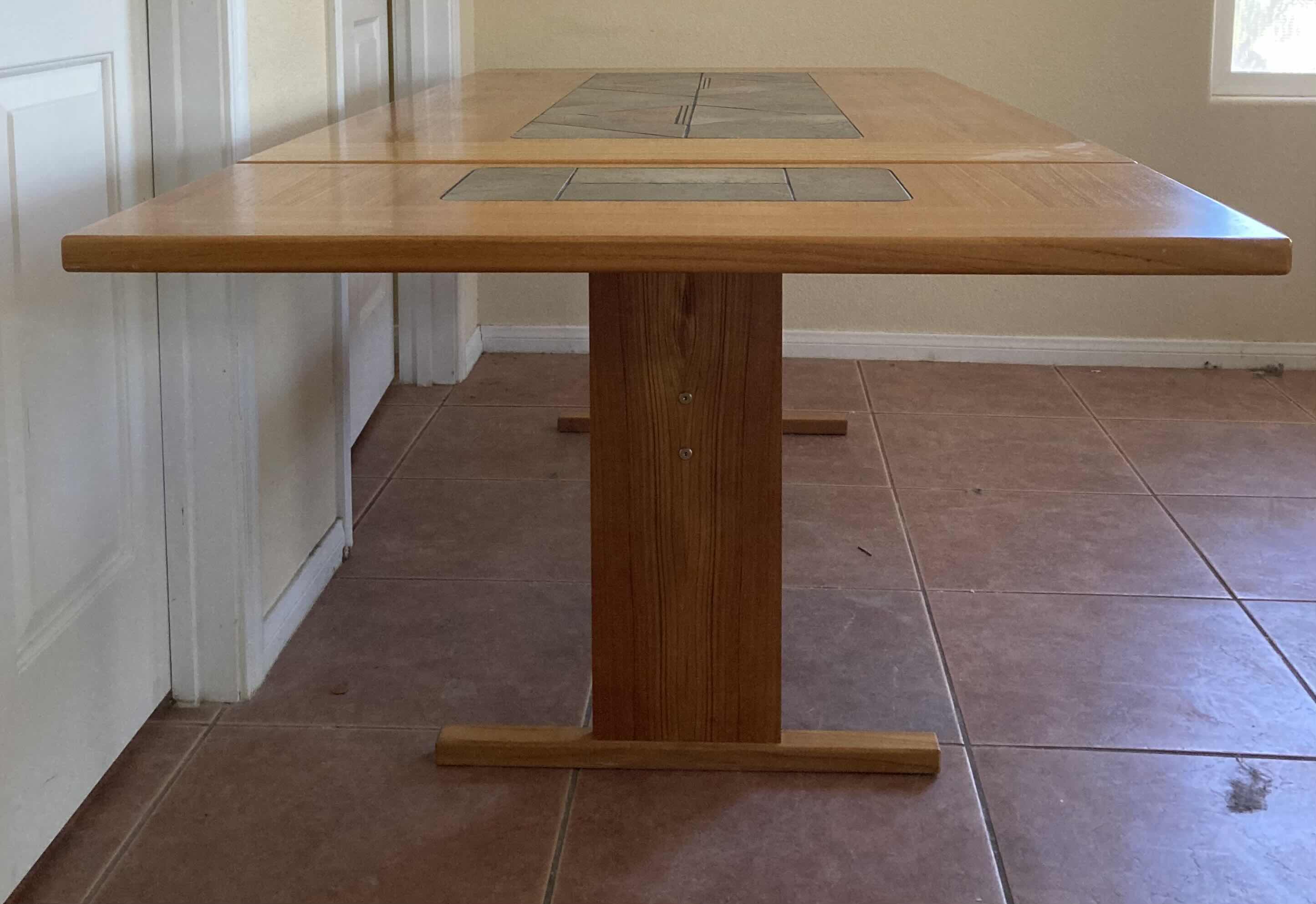 Photo 4 of SOUTHWESTERN STYLE WOOD FINISH DINING TABLE W TILE TOP INLAY 63”-79” X 35.5” H28.5”
