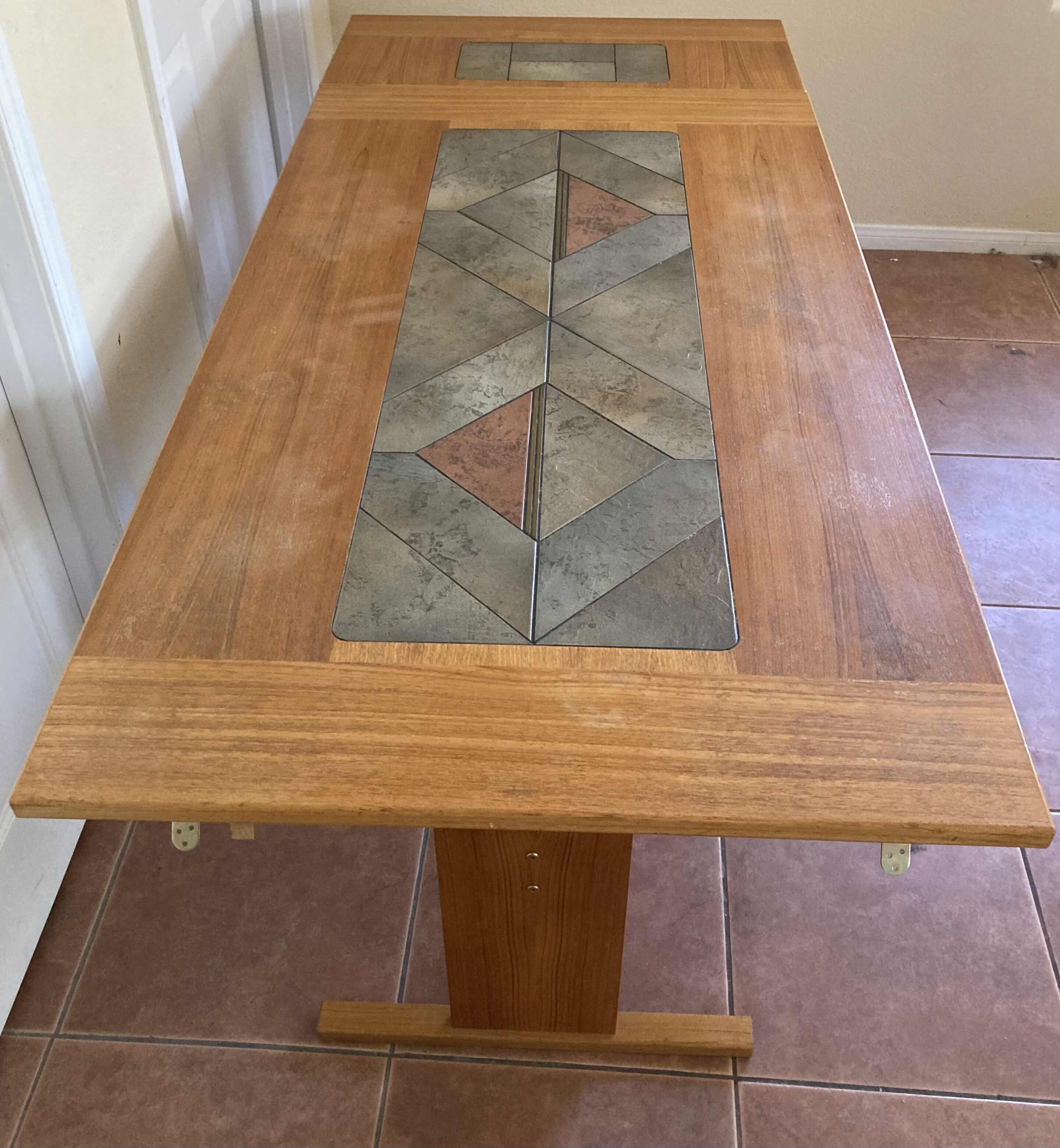 Photo 6 of SOUTHWESTERN STYLE WOOD FINISH DINING TABLE W TILE TOP INLAY 63”-79” X 35.5” H28.5”