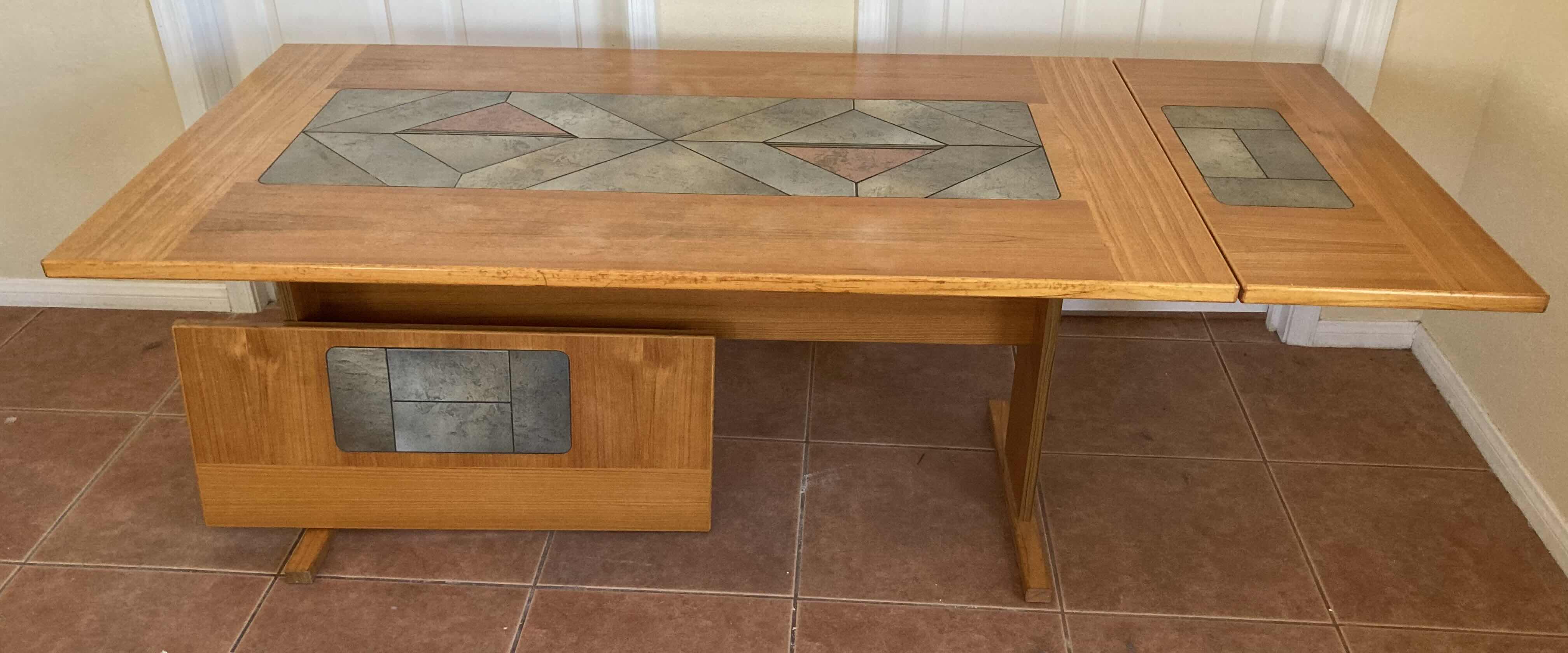 Photo 1 of SOUTHWESTERN STYLE WOOD FINISH DINING TABLE W TILE TOP INLAY 63”-79” X 35.5” H28.5”