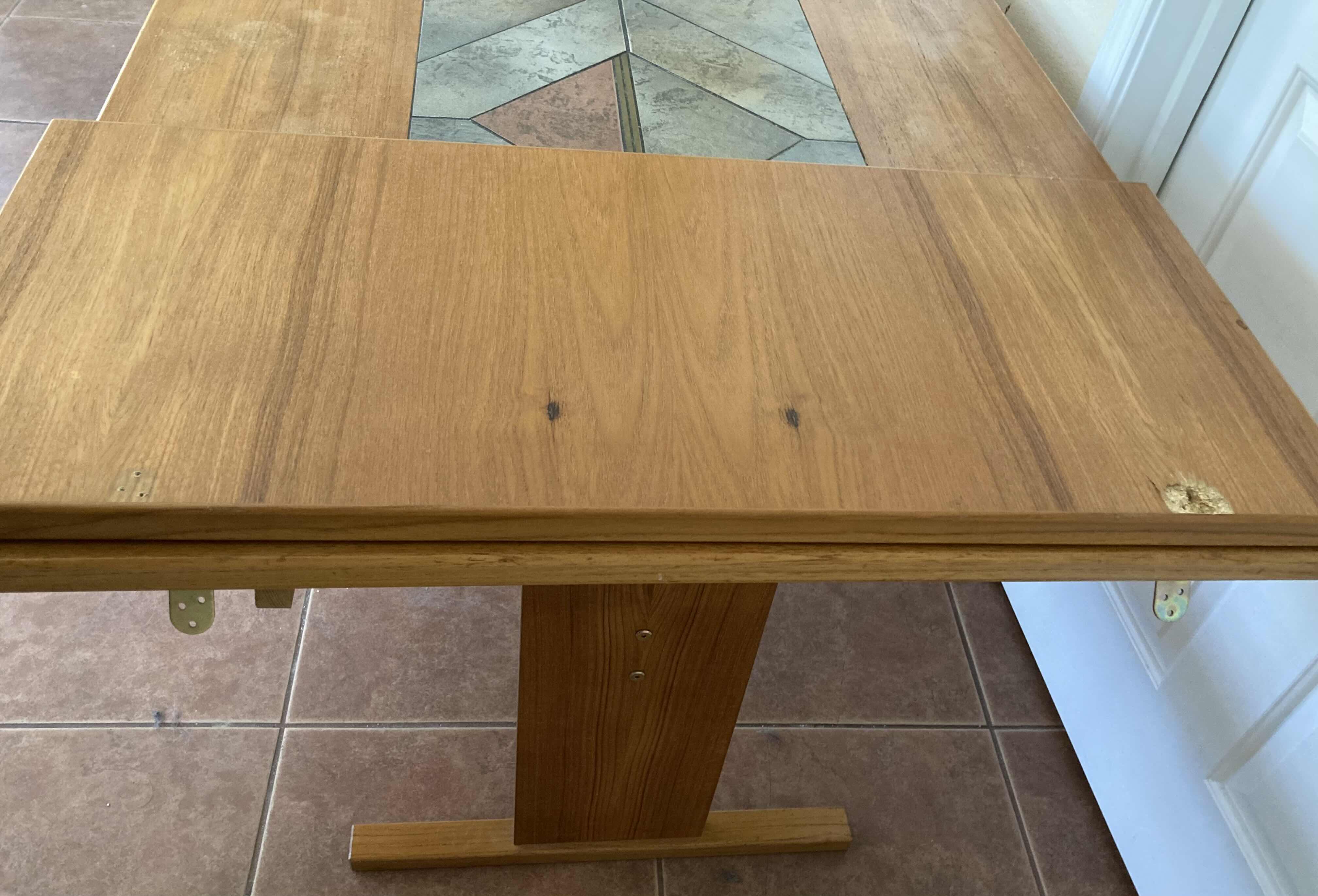 Photo 9 of SOUTHWESTERN STYLE WOOD FINISH DINING TABLE W TILE TOP INLAY 63”-79” X 35.5” H28.5”