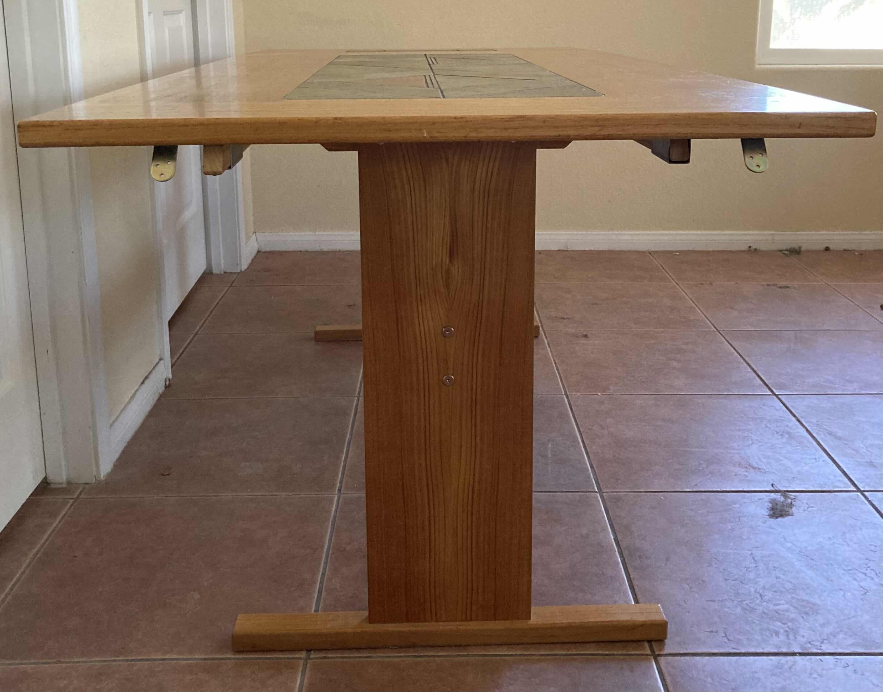 Photo 7 of SOUTHWESTERN STYLE WOOD FINISH DINING TABLE W TILE TOP INLAY 63”-79” X 35.5” H28.5”
