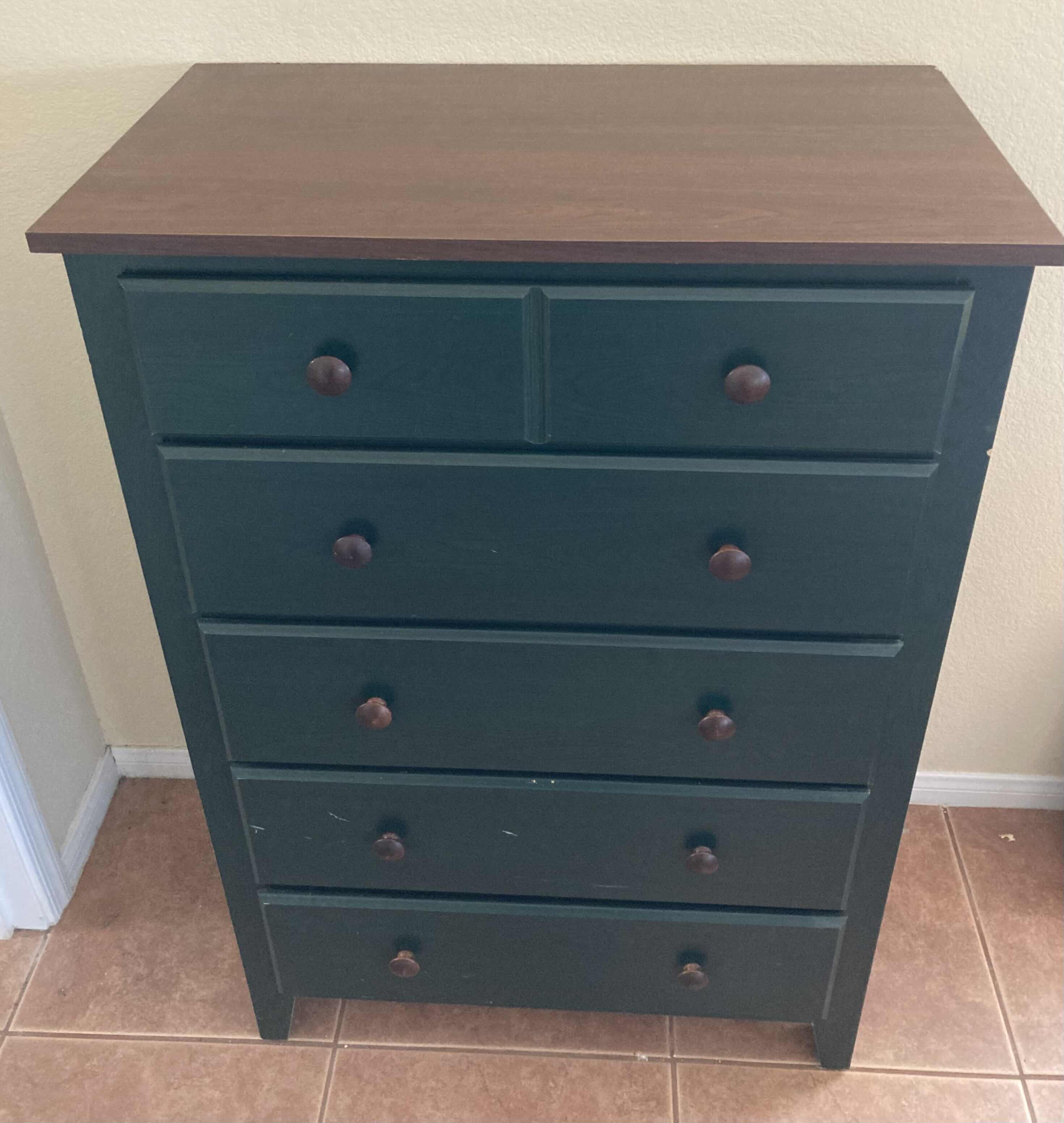 Photo 4 of PERDUE FURNITURE GREEN & WOOD FINISH 5 DRAWER WOOD CHEST DRESSER 32” X 18” H47.25”