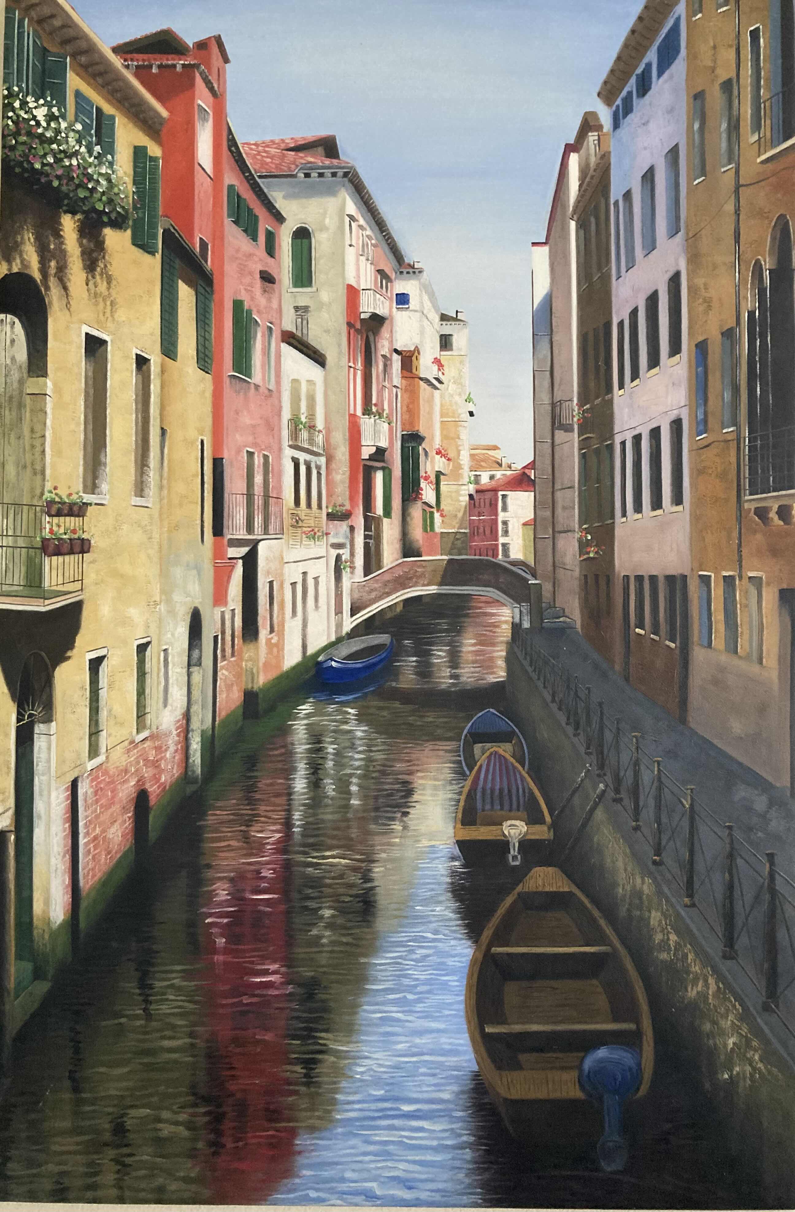 Photo 2 of VENETIAN ALLEY OIL PAINTING CANVAS ARTWORK 24” X 36”