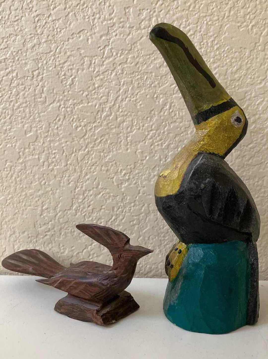 Photo 1 of HAND CARVED WOOD ROADRUNNER H3” & HANDCRAFTED WOOD TOUCAN H8” DECOR