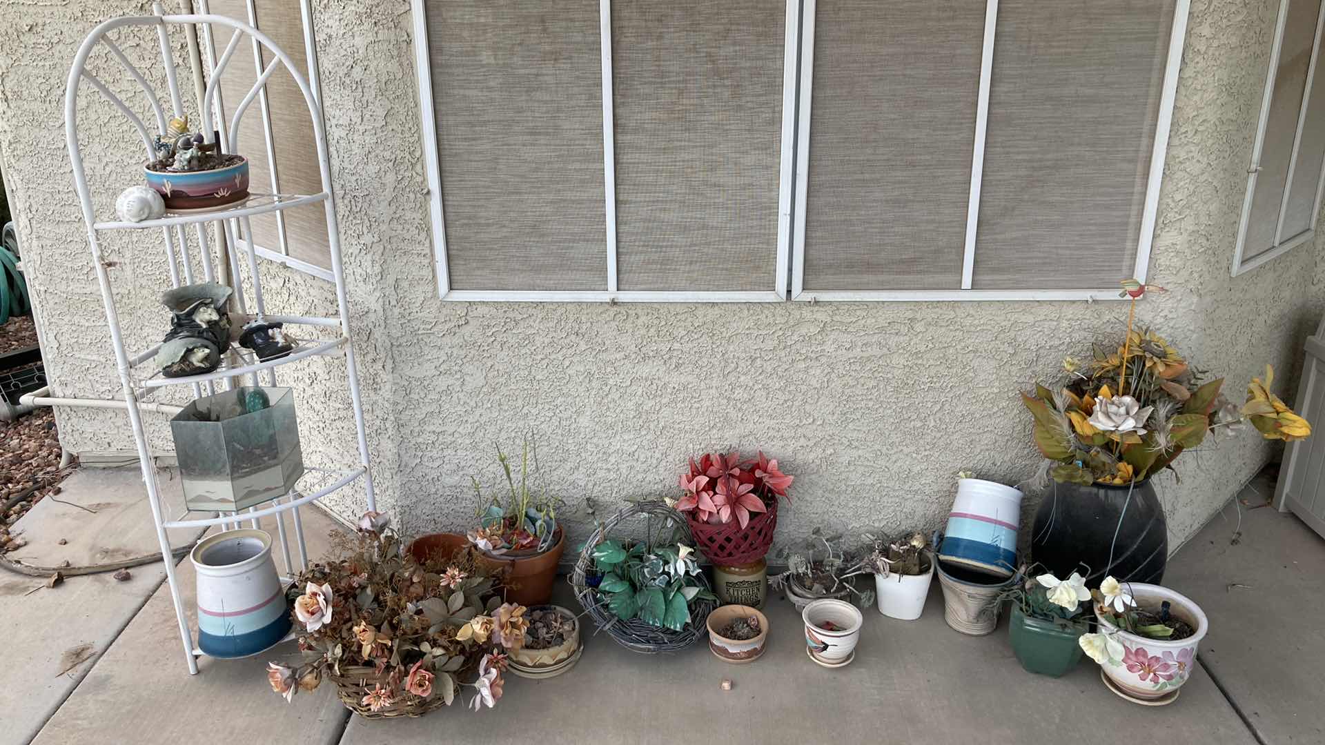Photo 1 of OUTDOOR PLANTERS & FLOWER POTS W PLANTER RACK- VARIOUS STYLE & CONDITIONS
