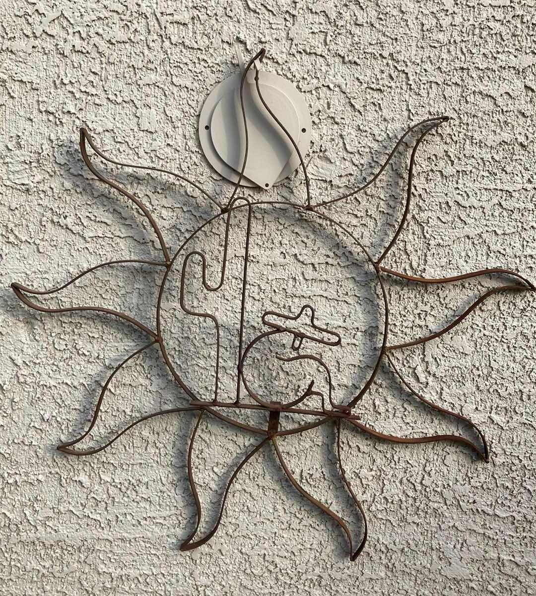 Photo 1 of OUTDOOR LEANING ON CACTUS SUN 2D METAL CRAFTED WALL ART 25.25”