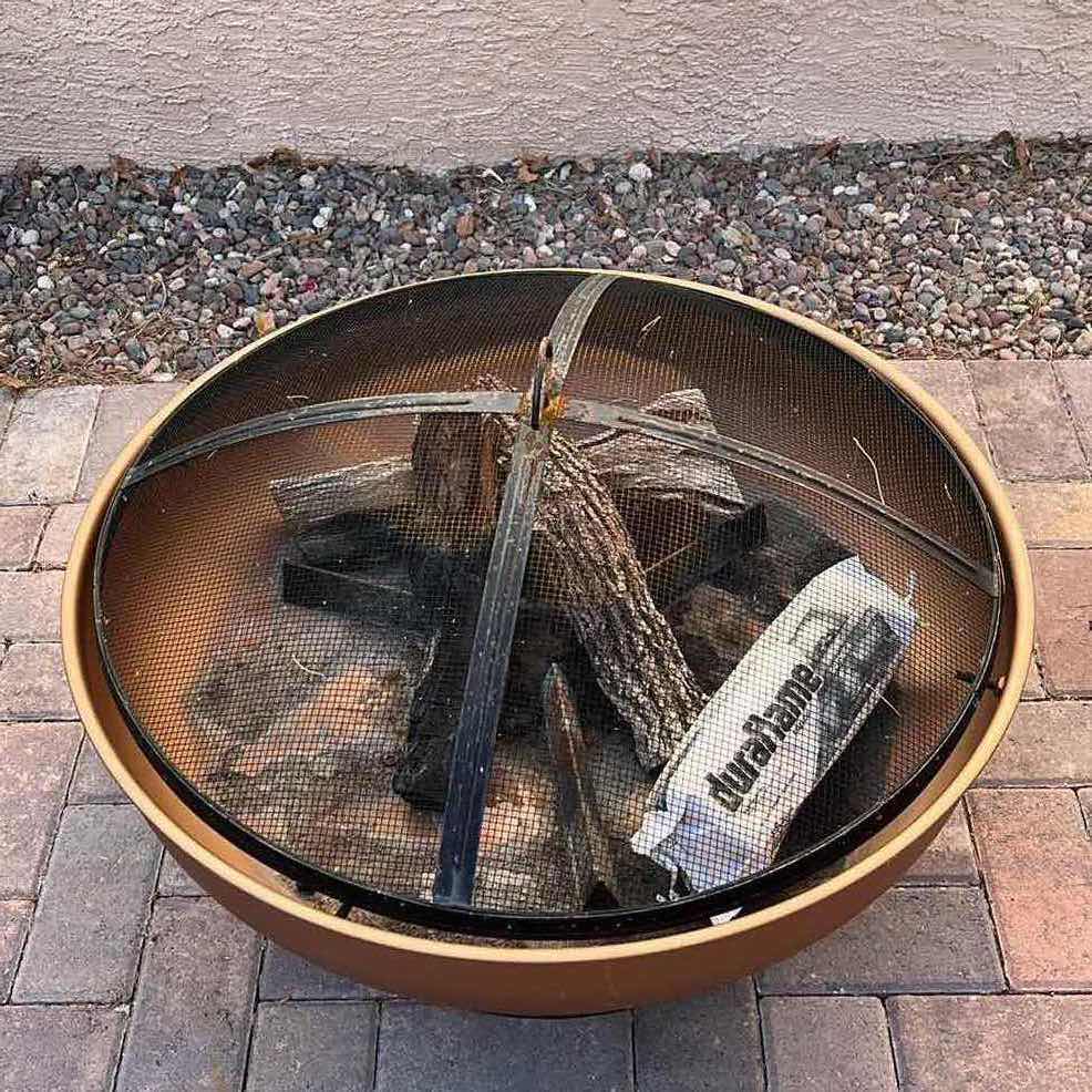 Photo 2 of BRONZE & BLACK FINISH ROUND FIRE PIT W MESH LID 28” X 19”