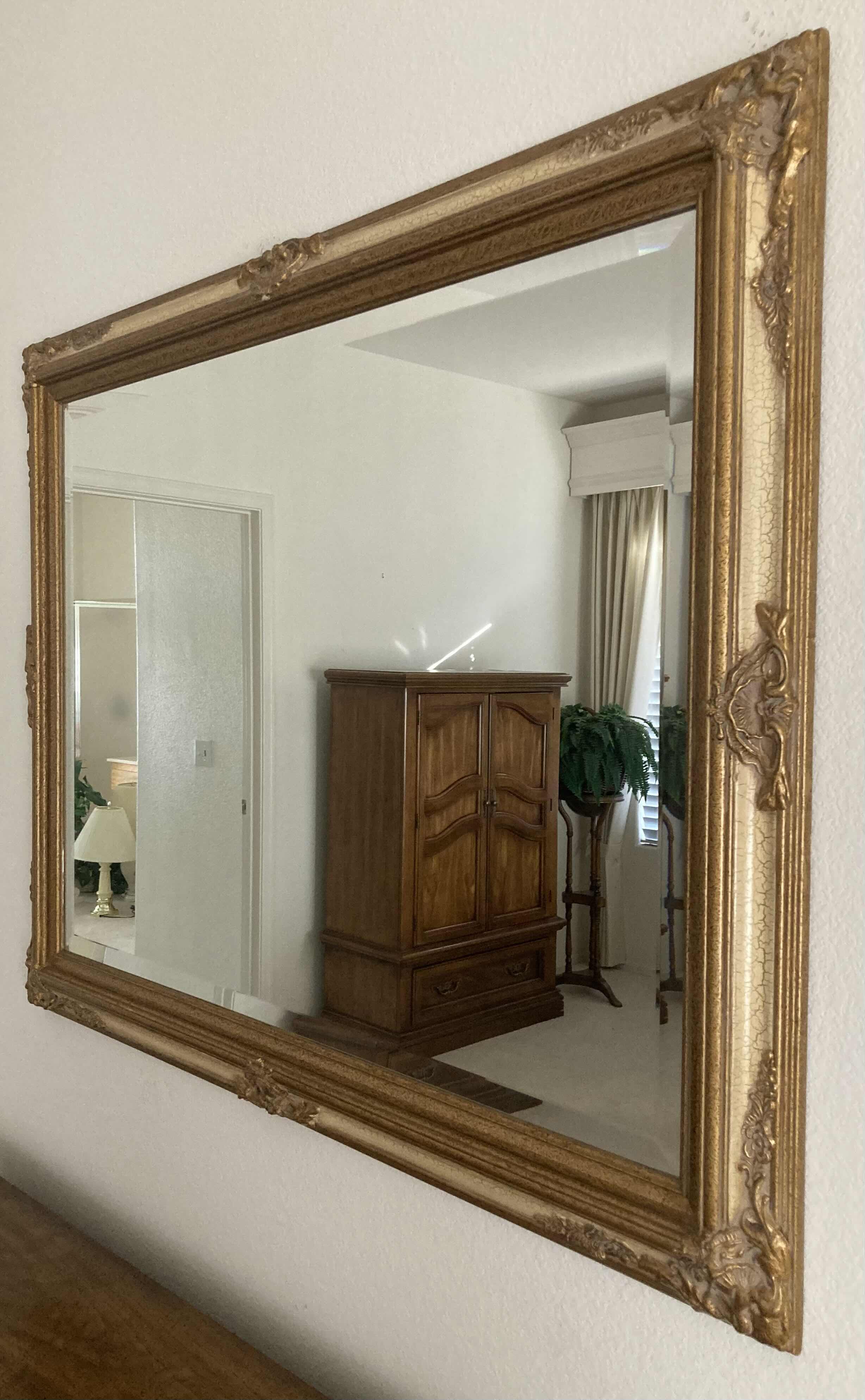 Photo 3 of FRENCH BRONZE FINISH HANGING MIRROR 47” X 37”