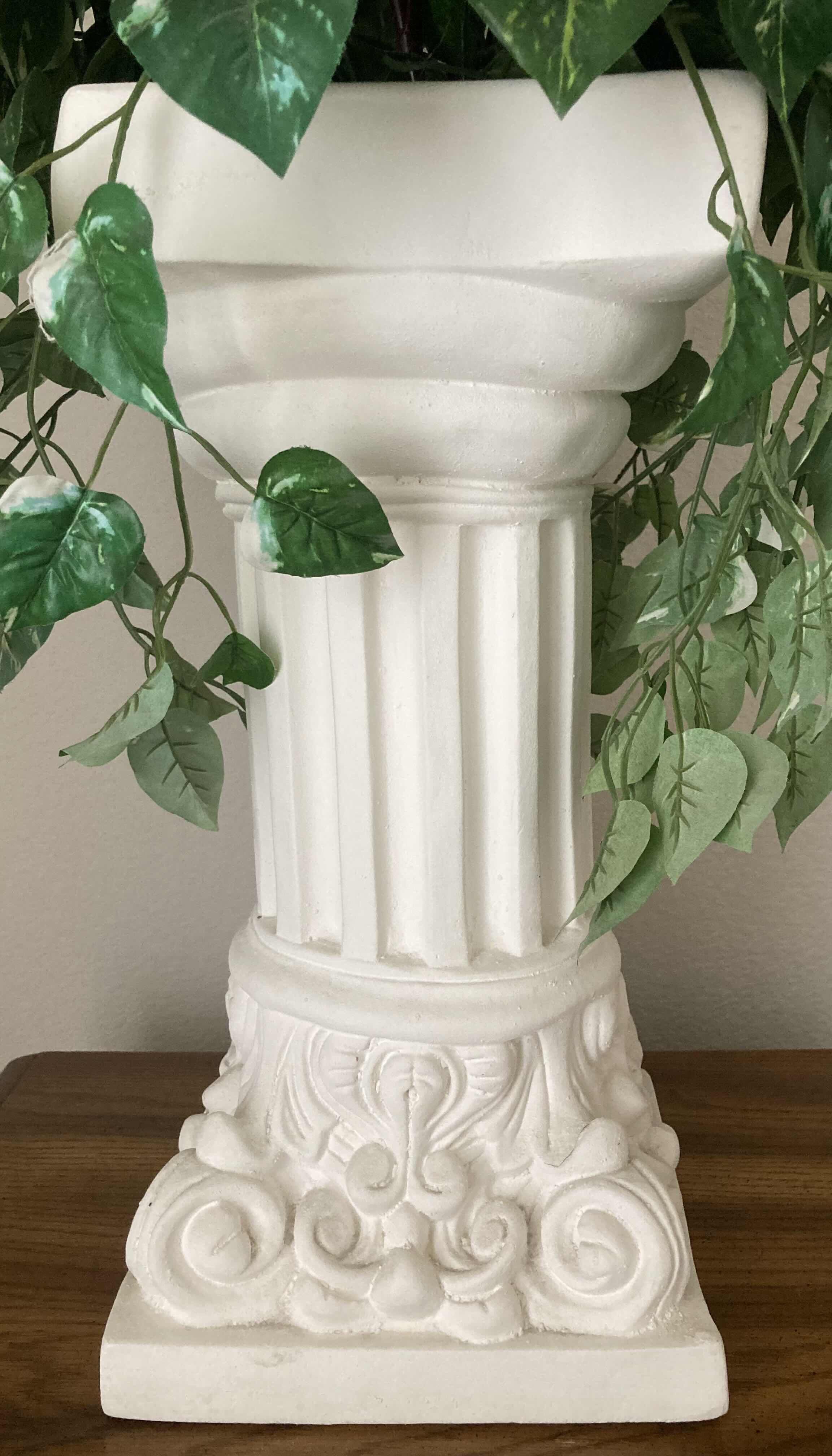 Photo 3 of ARTIFICIAL DECORATIVE PLANT W WHITE RESIN GRECIAN PILLAR STAND 9” X 9” H35”