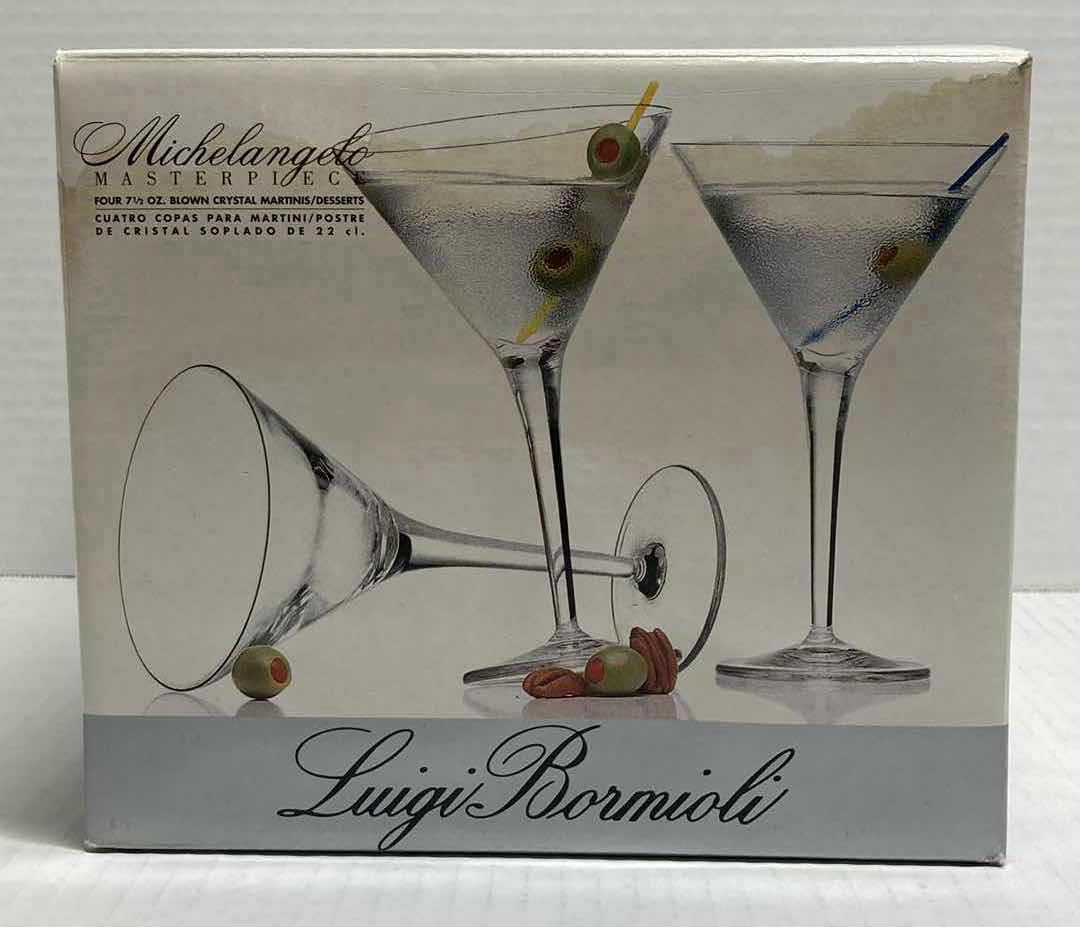 Photo 2 of MICHELANGELO MASTERPIECE LUIGI BORMIOLI BLOWN CRYSTAL MARTINI GLASSES & PITCHER W STIRRER