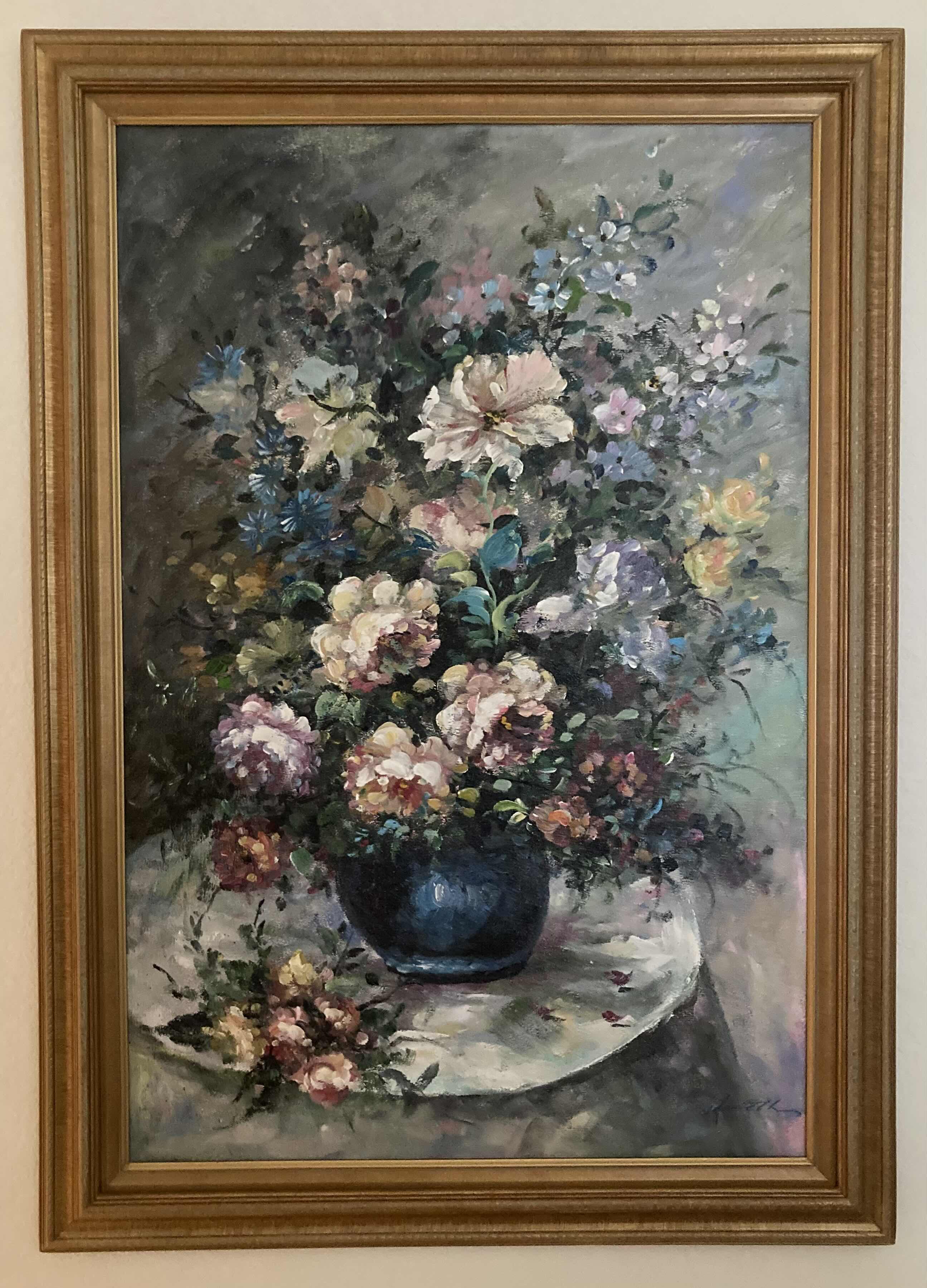 Photo 1 of FLORAL STILL LIFE OIL PAINTING SIGNED BY KENNETH FRAMED WALL ART 41.75” X 29.5”