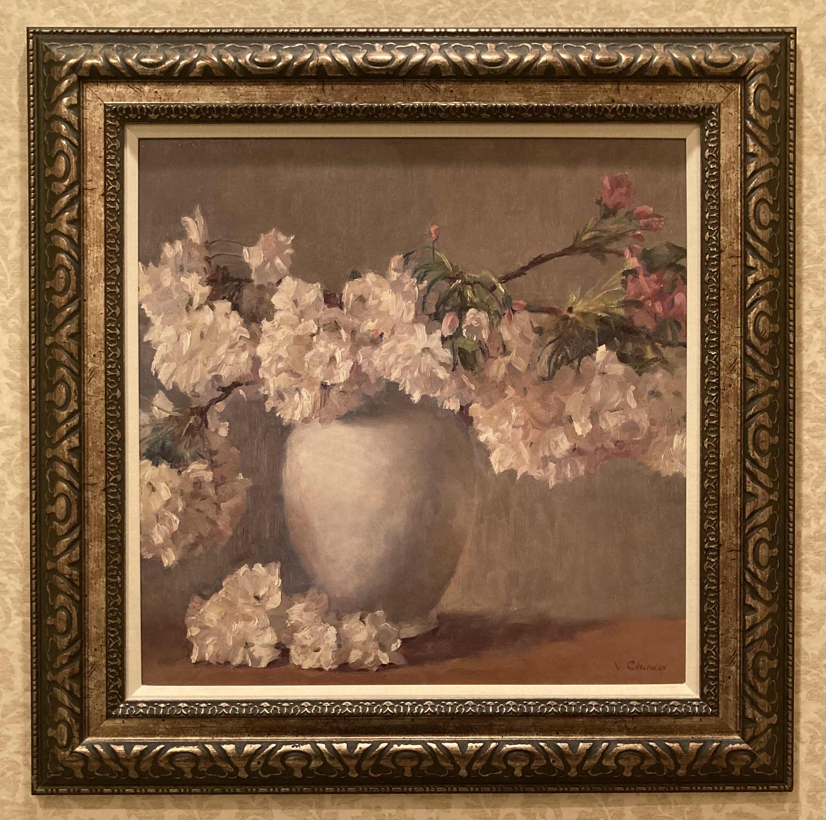 Photo 1 of CHERRY BLOSSOM PAINTING SIGNED BY VALERITY CHUIKOV FRAMED WALL ART 27.5” X 27.5”