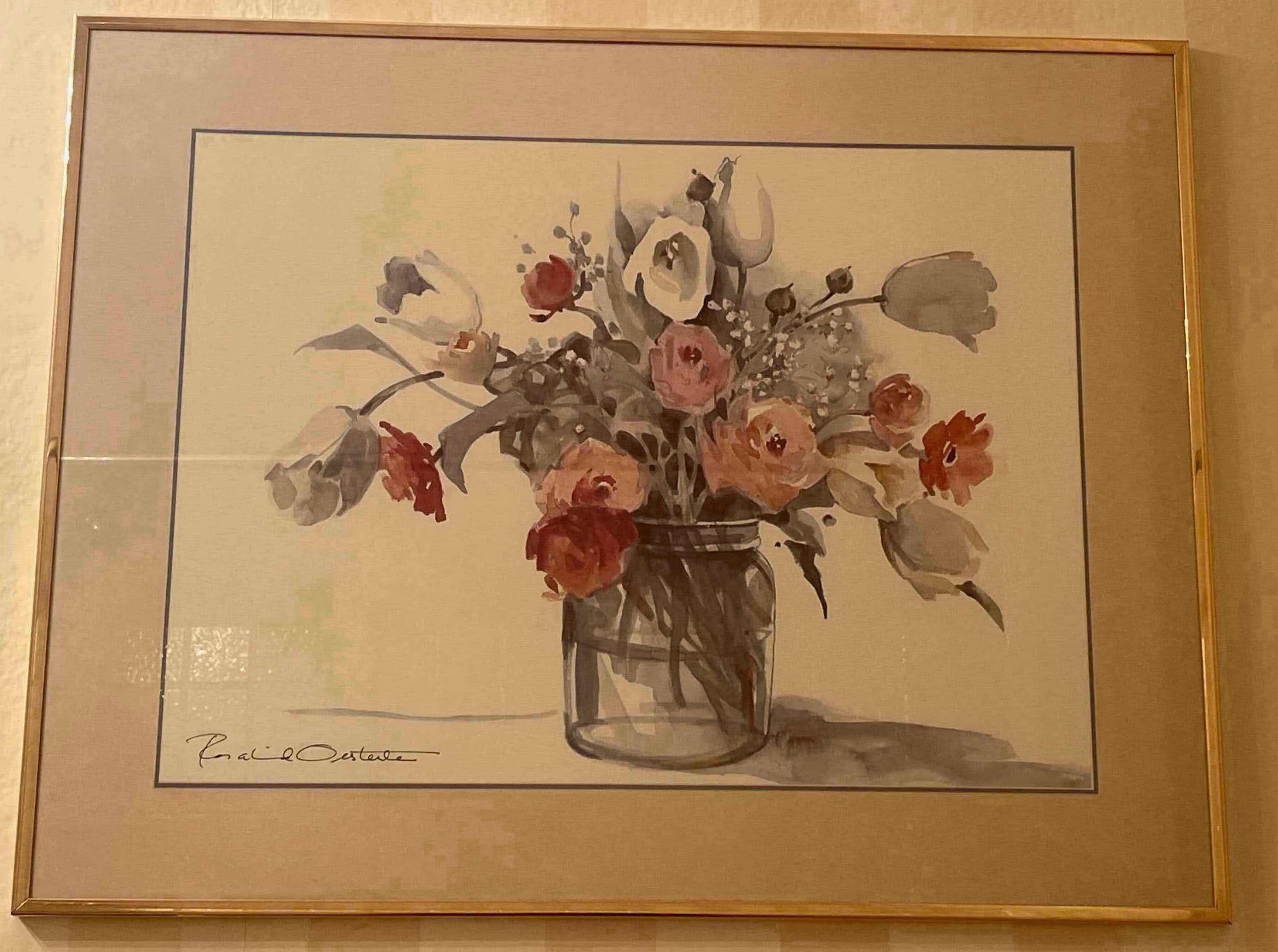 Photo 1 of FLORAL WATER PAINTING FRAMED REPRINT ARTWORK BY ROSALIND OESTERLE 28” X 22”