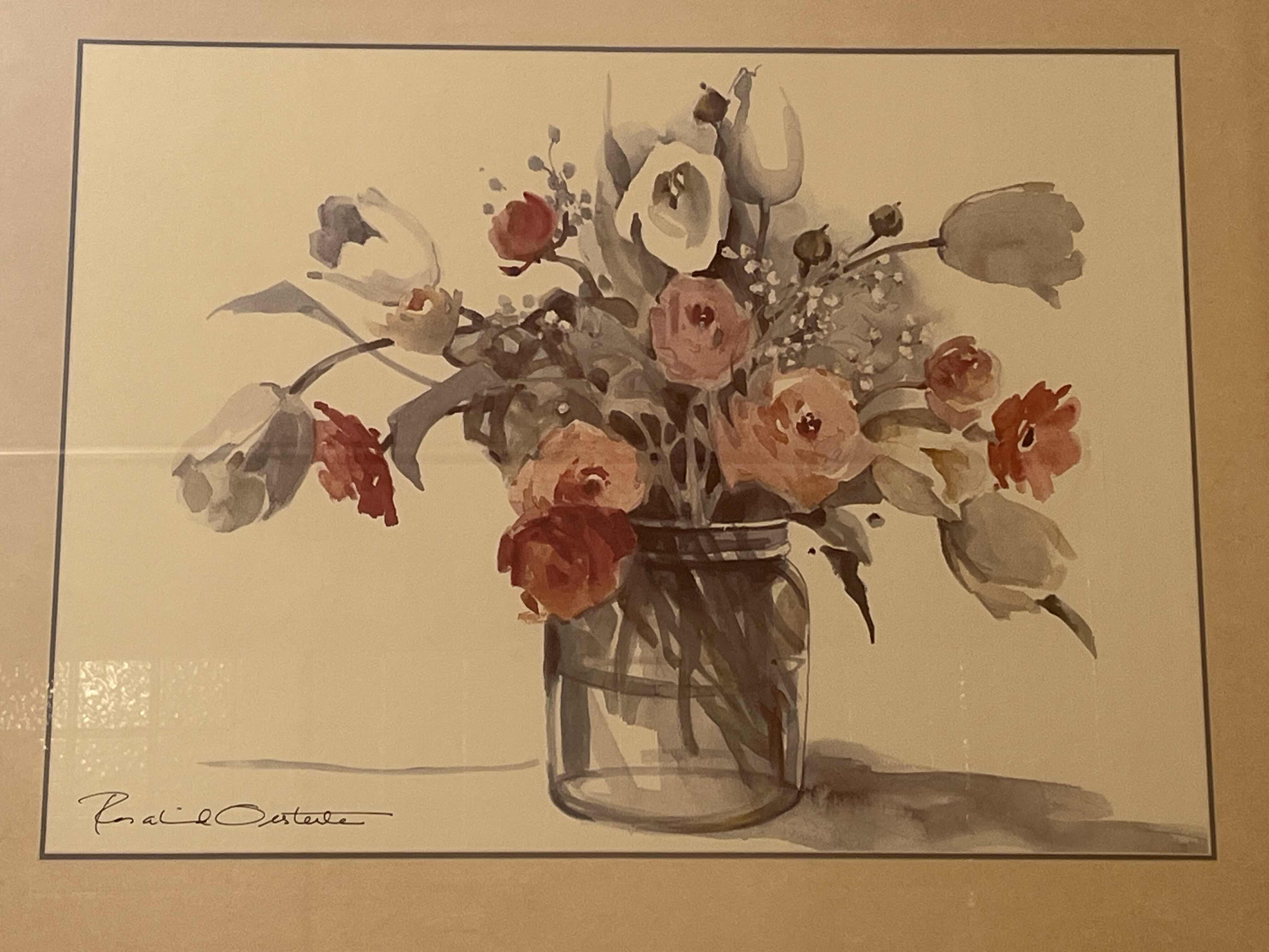 Photo 2 of FLORAL WATER PAINTING FRAMED REPRINT ARTWORK BY ROSALIND OESTERLE 28” X 22”