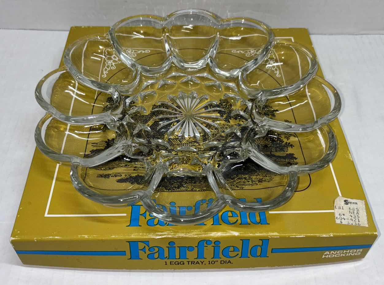 Photo 2 of VINTAGE ANCHOR HOCKING FAIRFIELD CLEAR GLASS 10” EGG TRAY