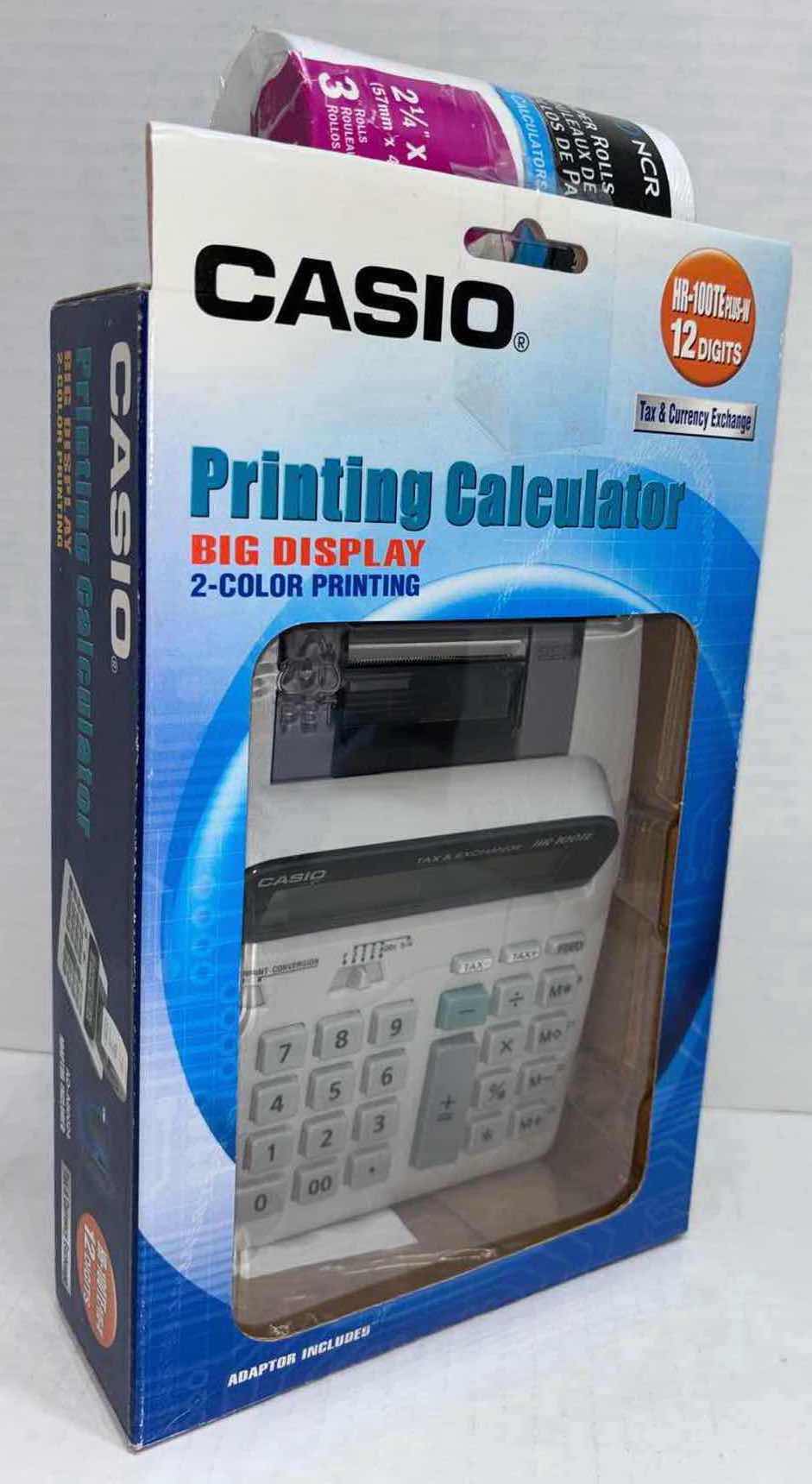 Photo 1 of NEW CASIO PRINTING CALCULATOR W BIG DISPLAY & 2-COLOR PRINTING INCLUDES 2 PAPER ROLLS (HR-100TE PLUS-W)