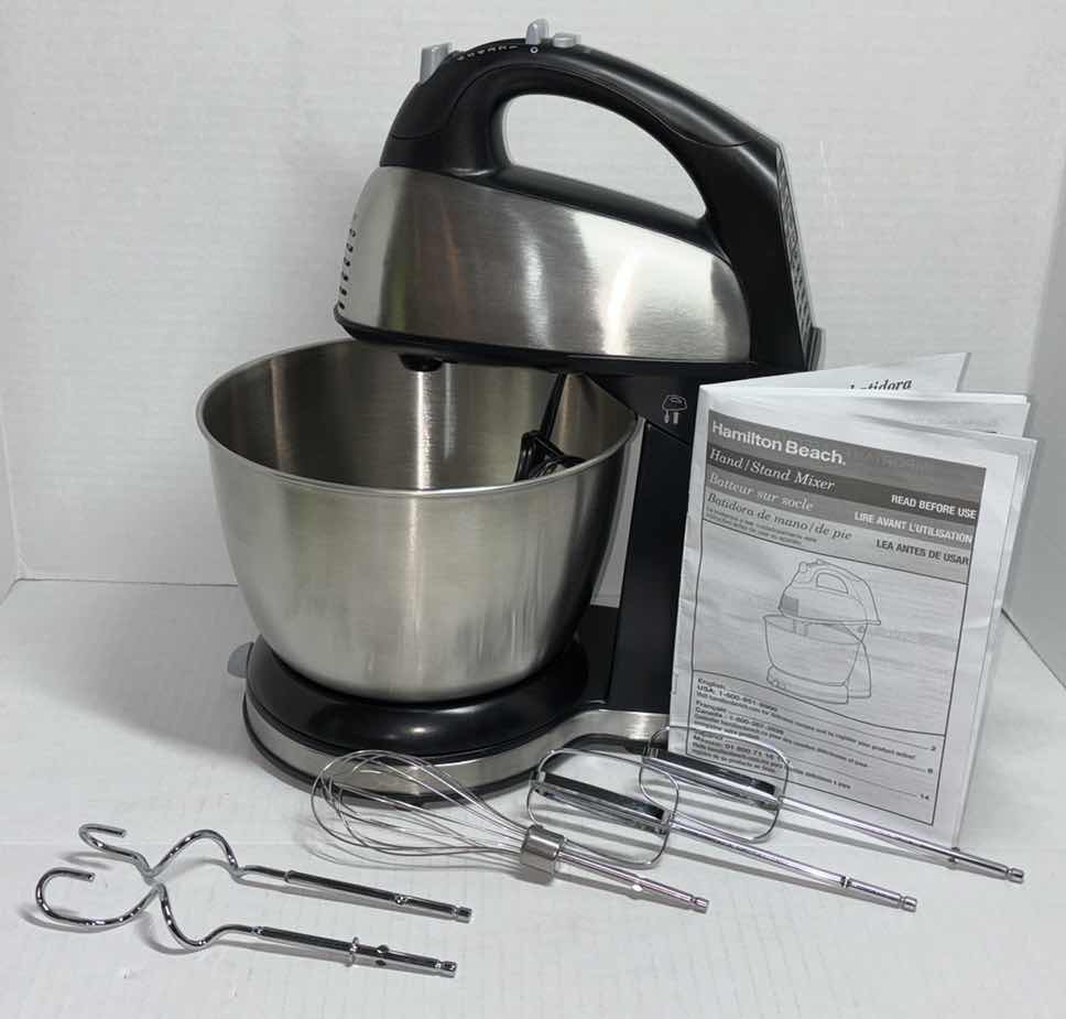 Photo 1 of HAMILTON BEACH HAND/STAND MIXER, ACCESSORIES, INSTRUCTION MANUAL & COVER (MODEL 64650)