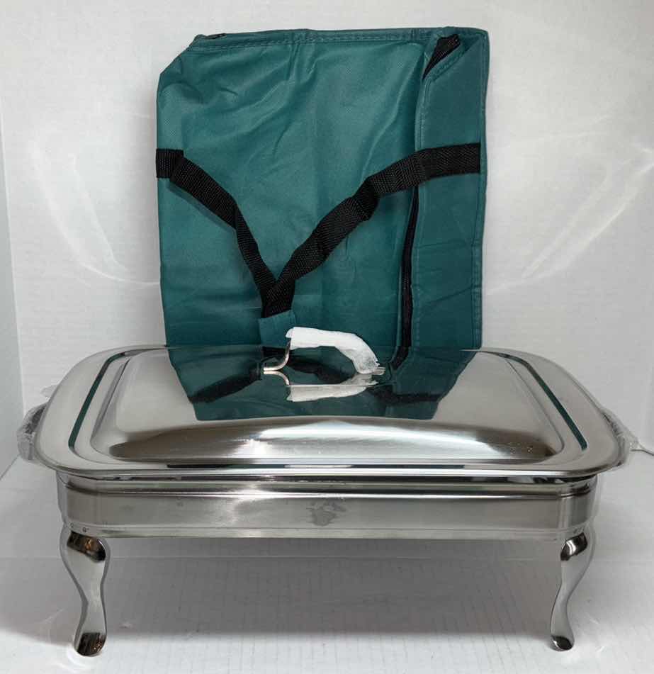 Photo 1 of GOURMET BUFFET 13” COVERED BUFFET DISH W TEMPERED GLASS BAKING DISH, STAINLESS STEEL RACK/LID & STORAGE BAG