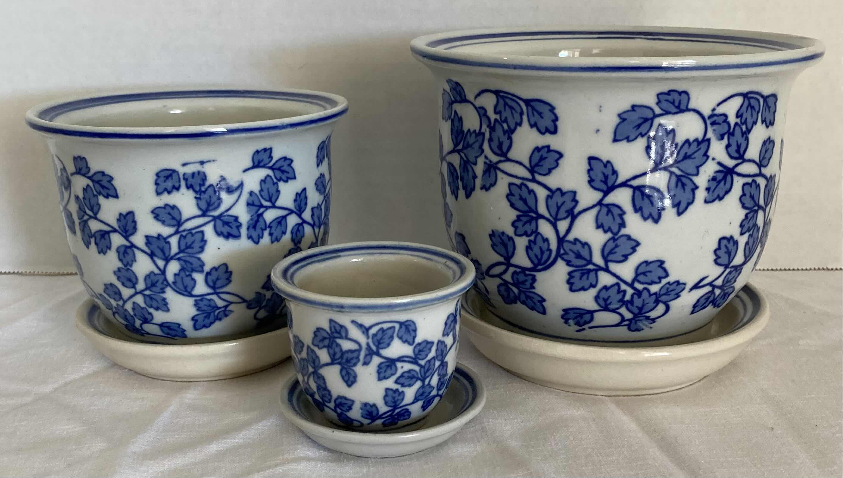 Photo 1 of BLUE LEAF WHITE CHINESE PORCELAIN PLANTER POTS H2-3”