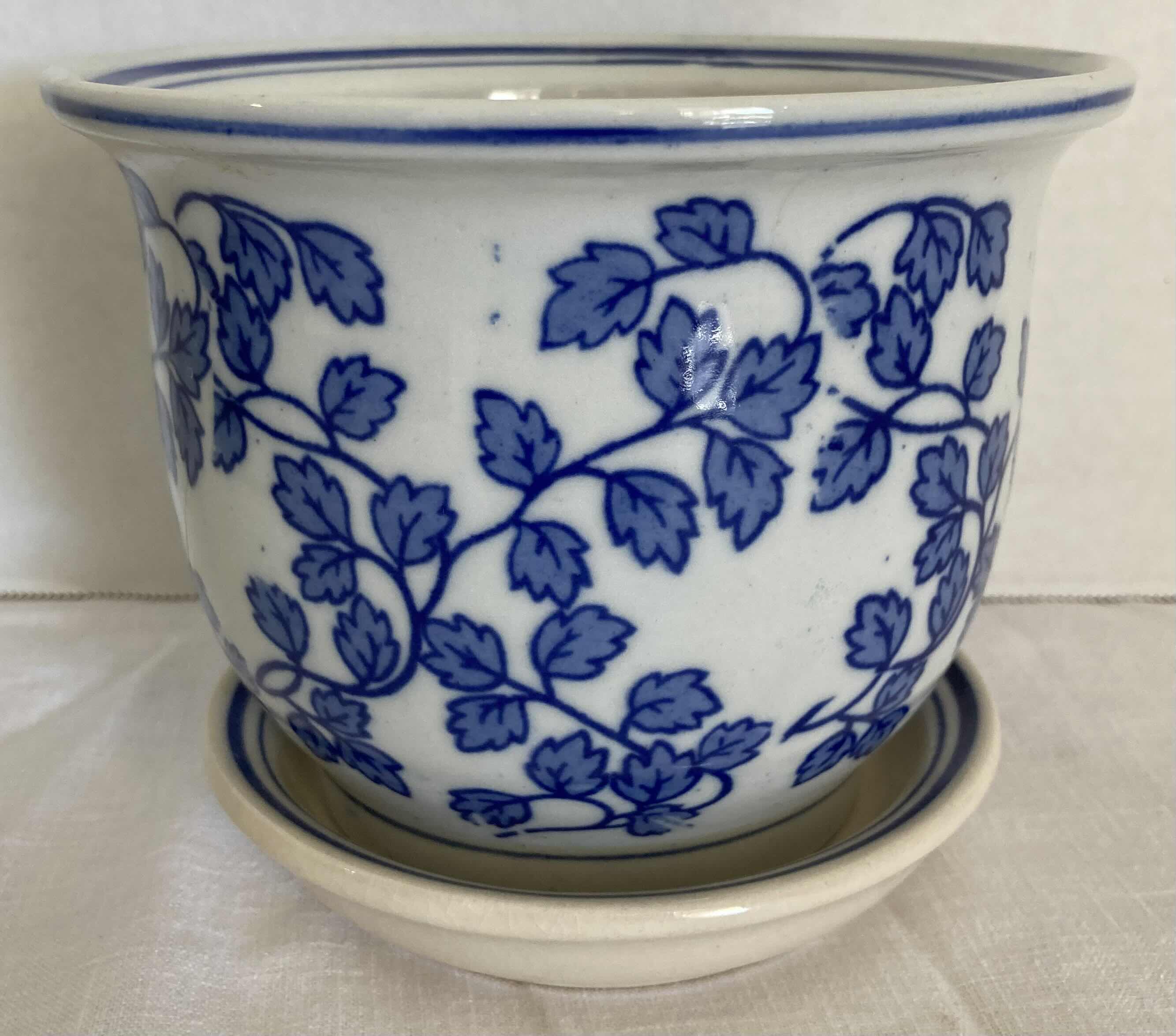 Photo 2 of BLUE LEAF WHITE CHINESE PORCELAIN PLANTER POTS H2-3”