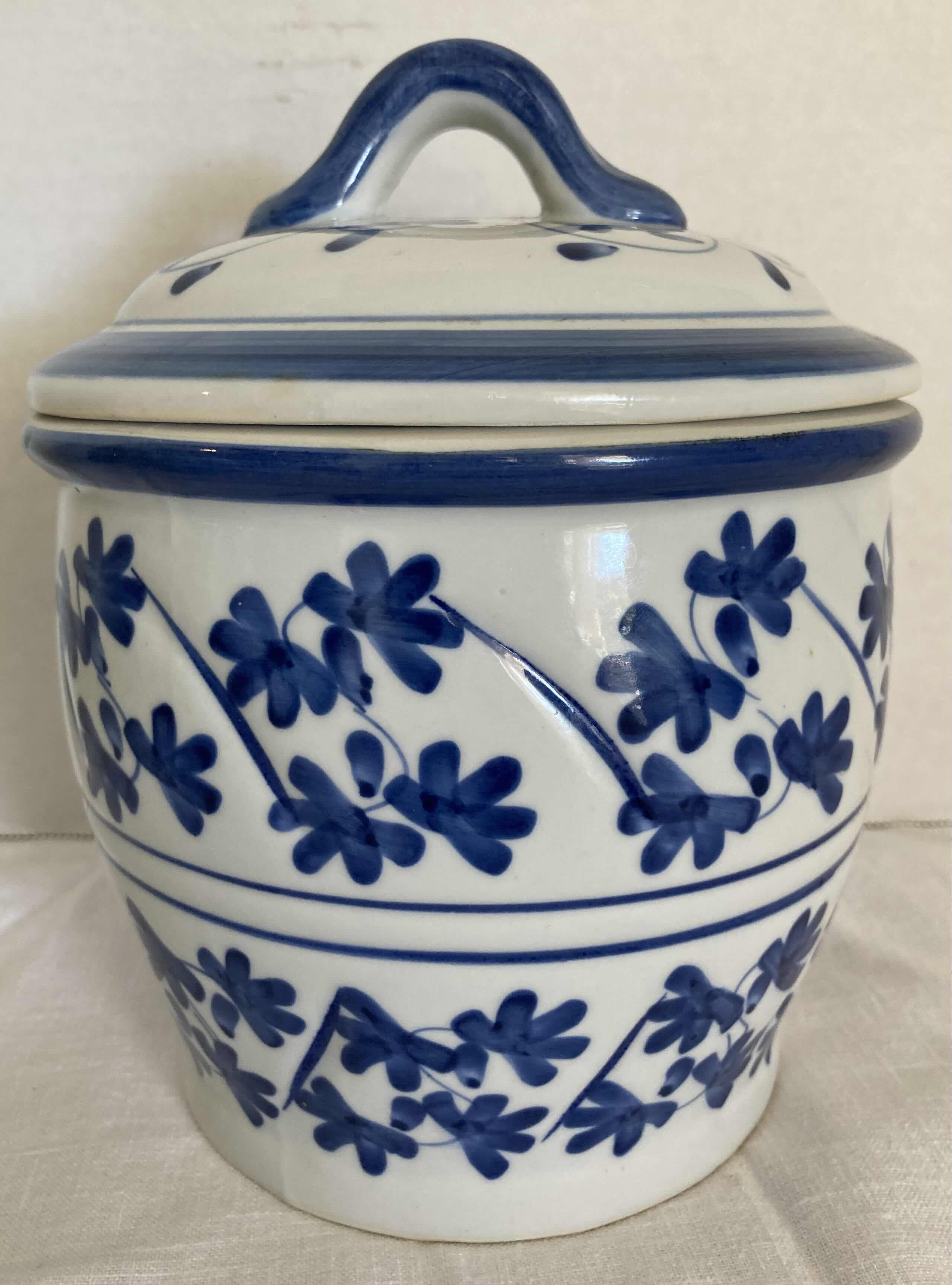 Photo 3 of BLUE & WHITE PORCELAIN CHINOISERIE CANISTER & PUMPKIN SHAPED GINGER JAR H8.5”