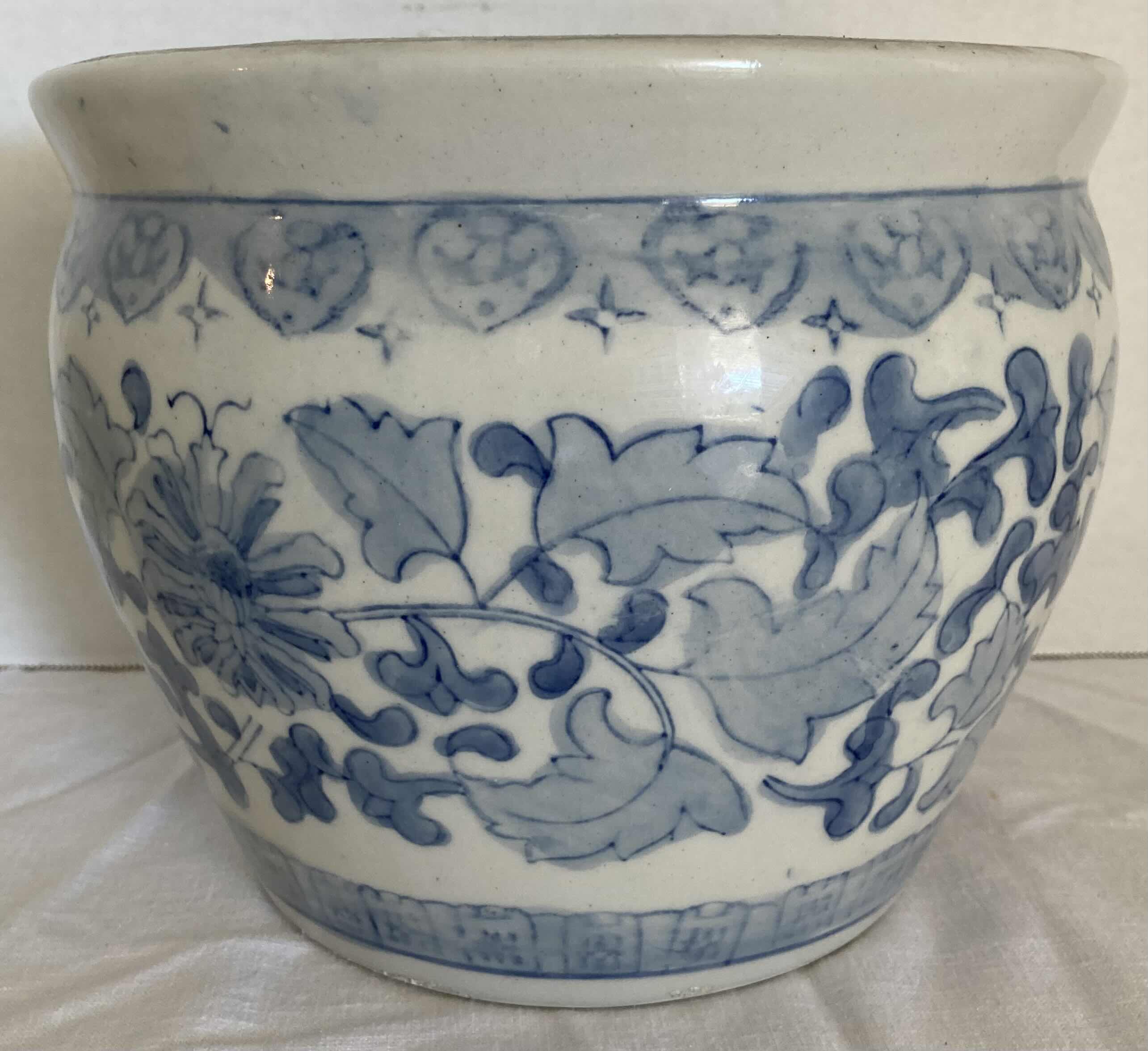 Photo 2 of BLUE & WHITE CHINESE PORCELAIN PLANTER POTS 10” X 10” H7” & 8.5” X 8.5” H6.5”