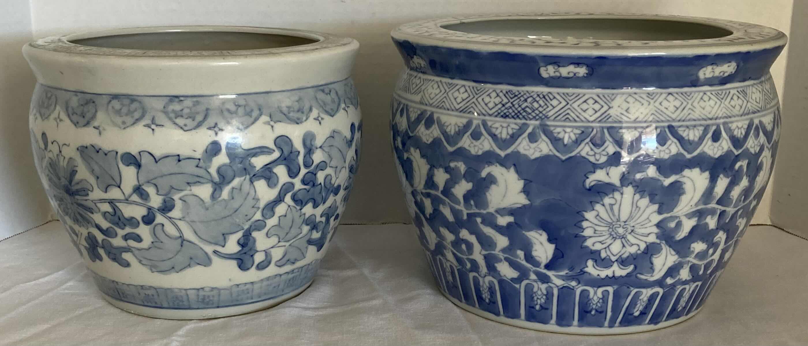 Photo 1 of BLUE & WHITE CHINESE PORCELAIN PLANTER POTS 10” X 10” H7” & 8.5” X 8.5” H6.5”