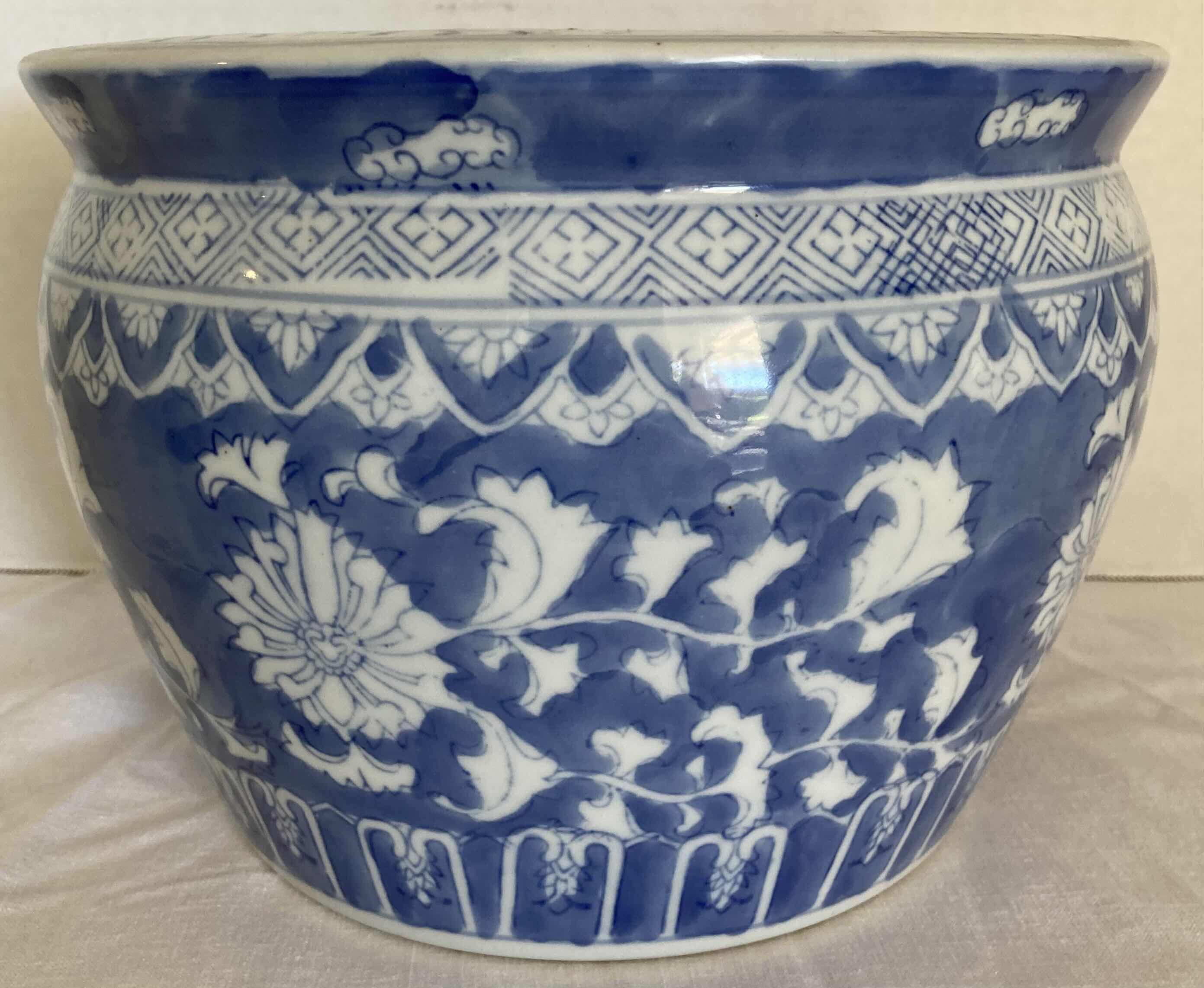 Photo 3 of BLUE & WHITE CHINESE PORCELAIN PLANTER POTS 10” X 10” H7” & 8.5” X 8.5” H6.5”