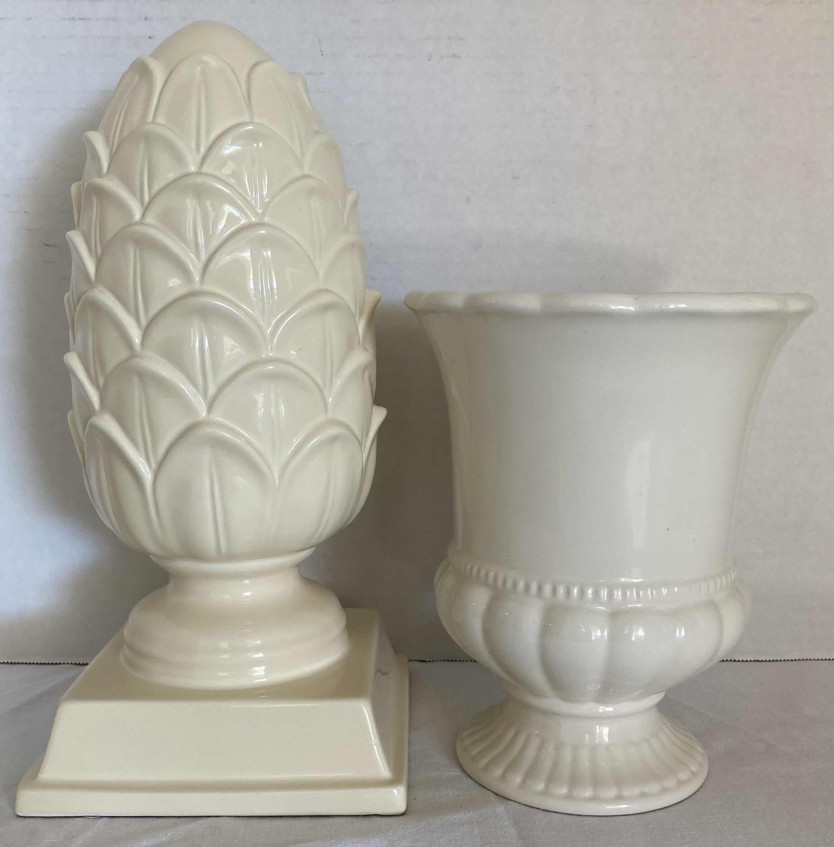 Photo 1 of HOME CREAM CERAMIC ARTICHOKE STATUE & URN PLANTER H12.5”