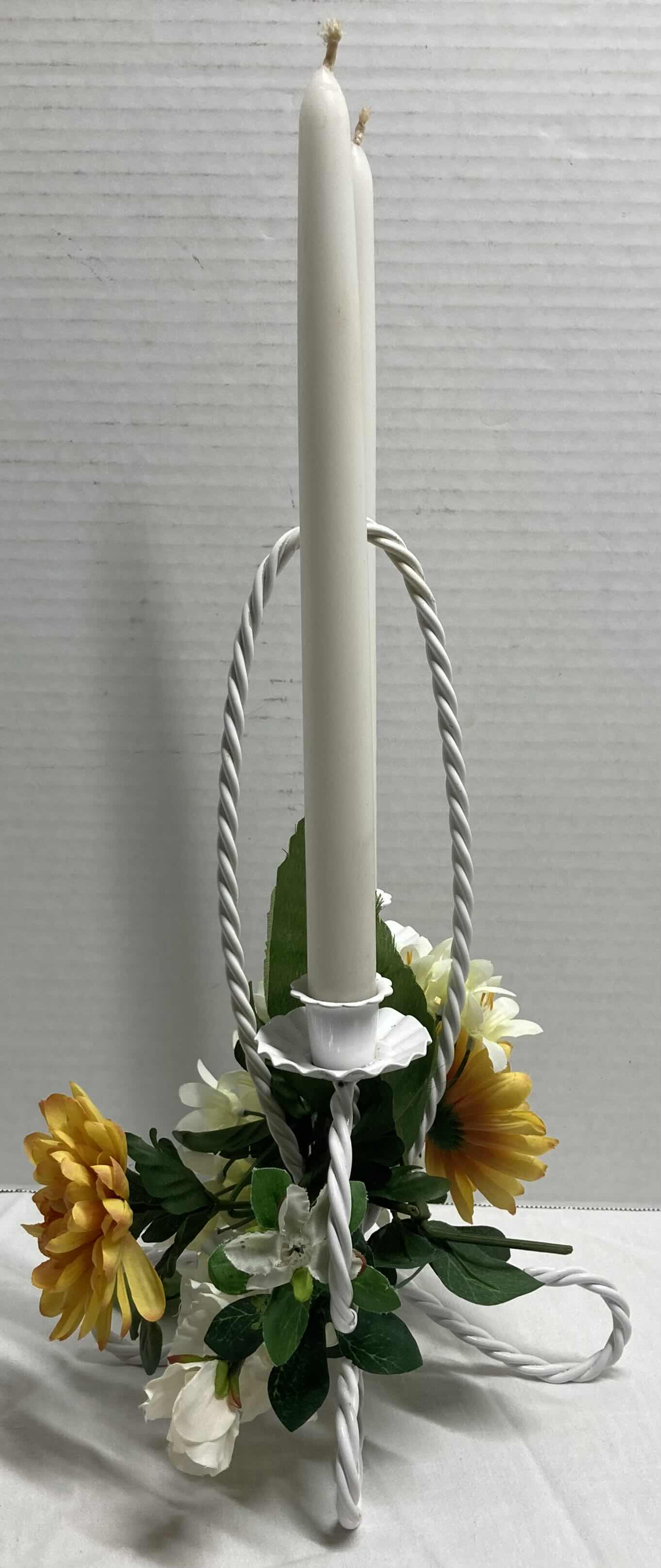 Photo 2 of FLORAL WHITE CANDLESTICK HOLDER 8.5” X 8” H12.5” (CANDLES INCLUDED)