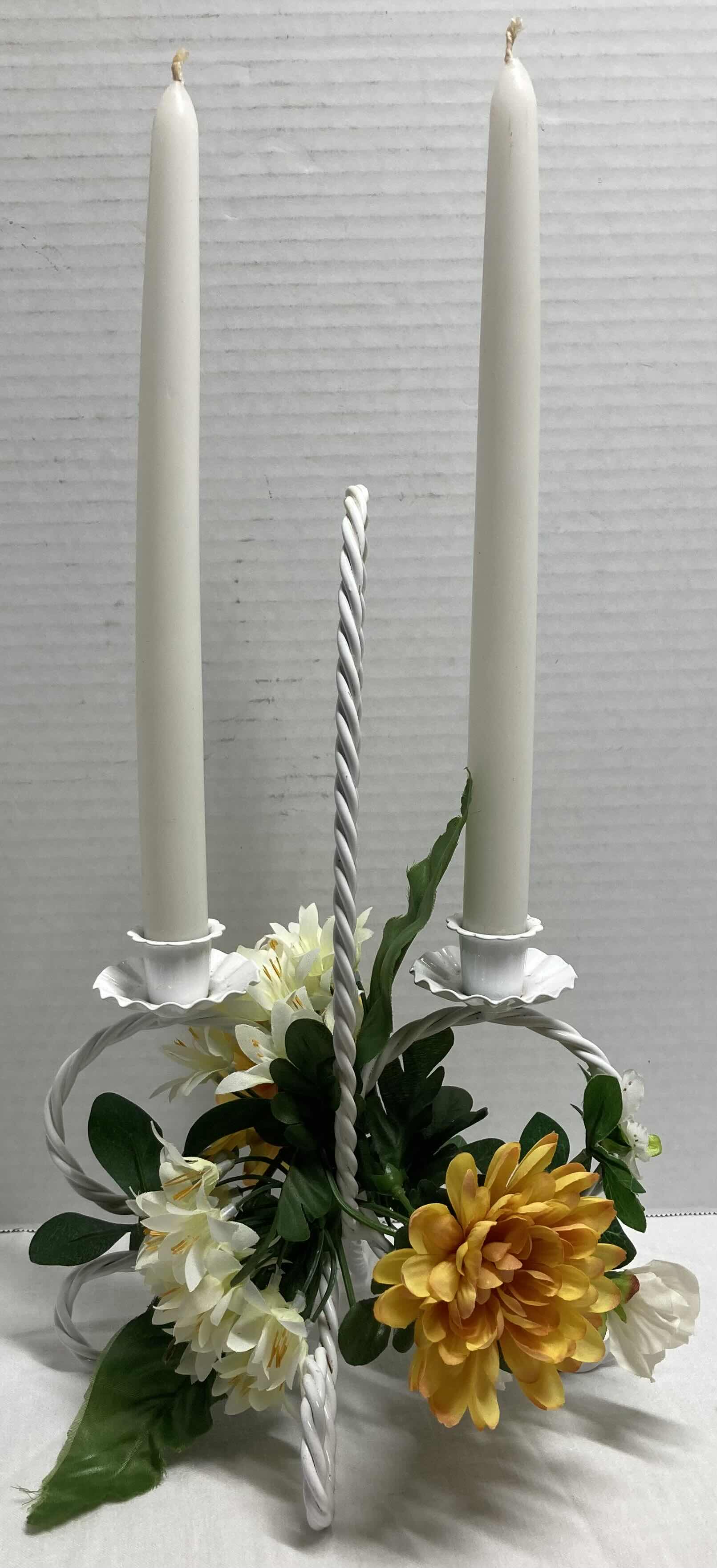 Photo 1 of FLORAL WHITE CANDLESTICK HOLDER 8.5” X 8” H12.5” (CANDLES INCLUDED)