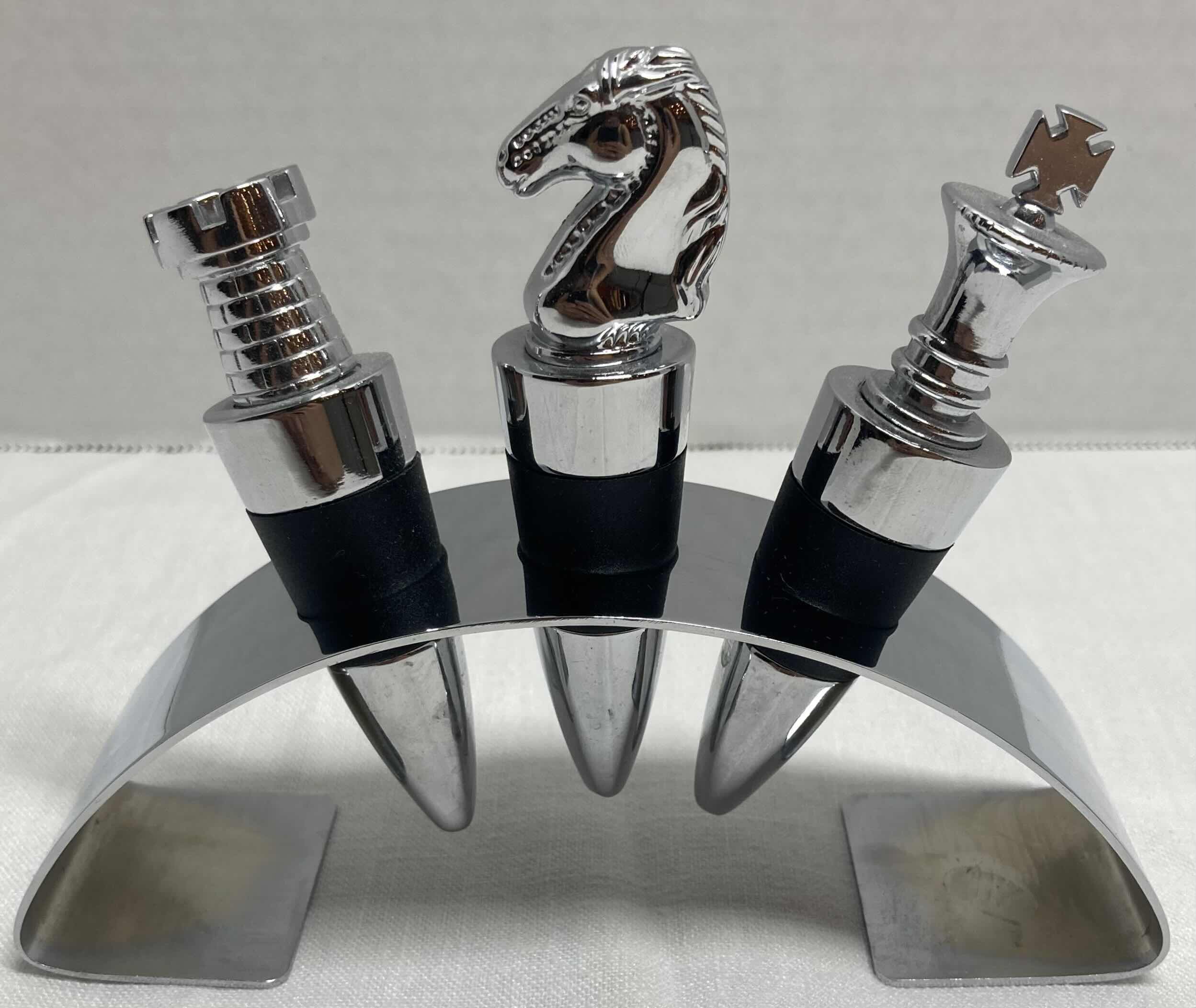 Photo 1 of CHESS PIECE STAINLESS STEEL BOTTLE STOPPERS W STAND