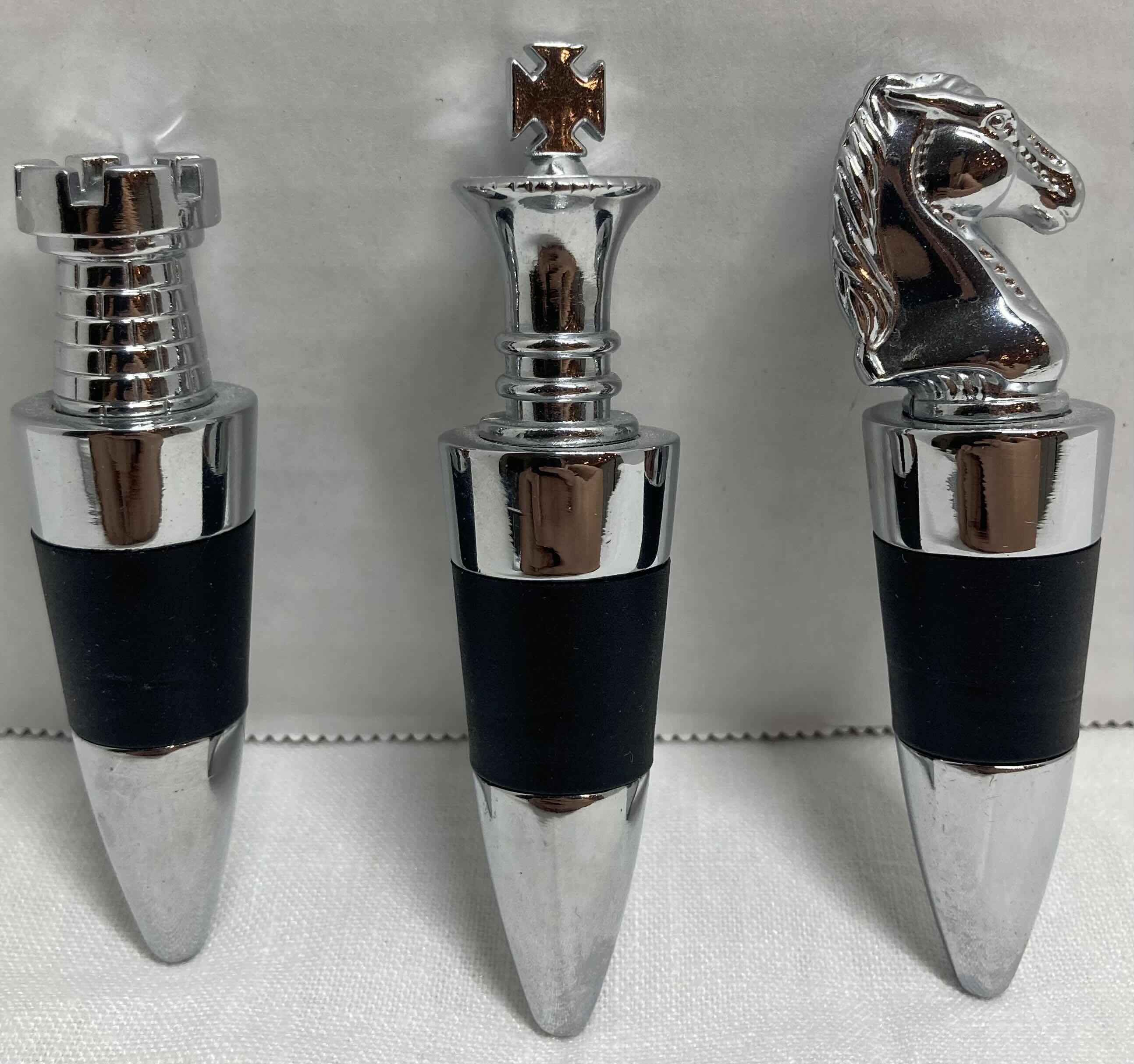 Photo 2 of CHESS PIECE STAINLESS STEEL BOTTLE STOPPERS W STAND