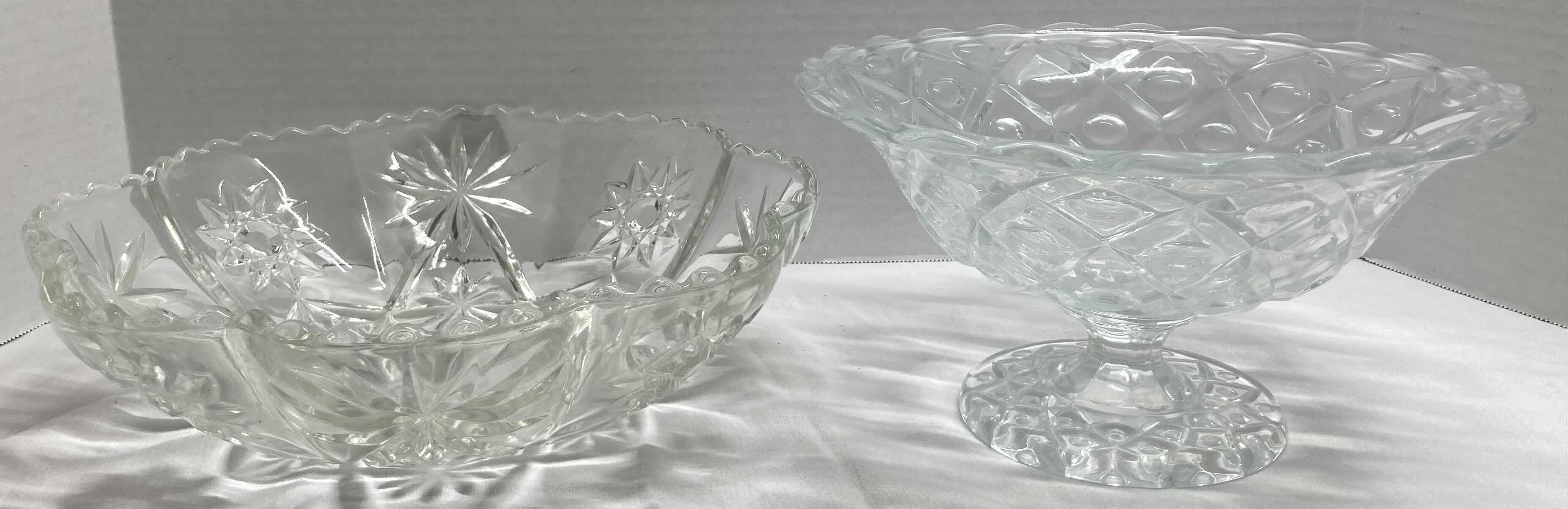 Photo 1 of CLEAR GLASS PANELED BOWL & FOOTED BOWL 11.5” X 11.5” H3.5” & 9.75” X 9.75” H5.5”