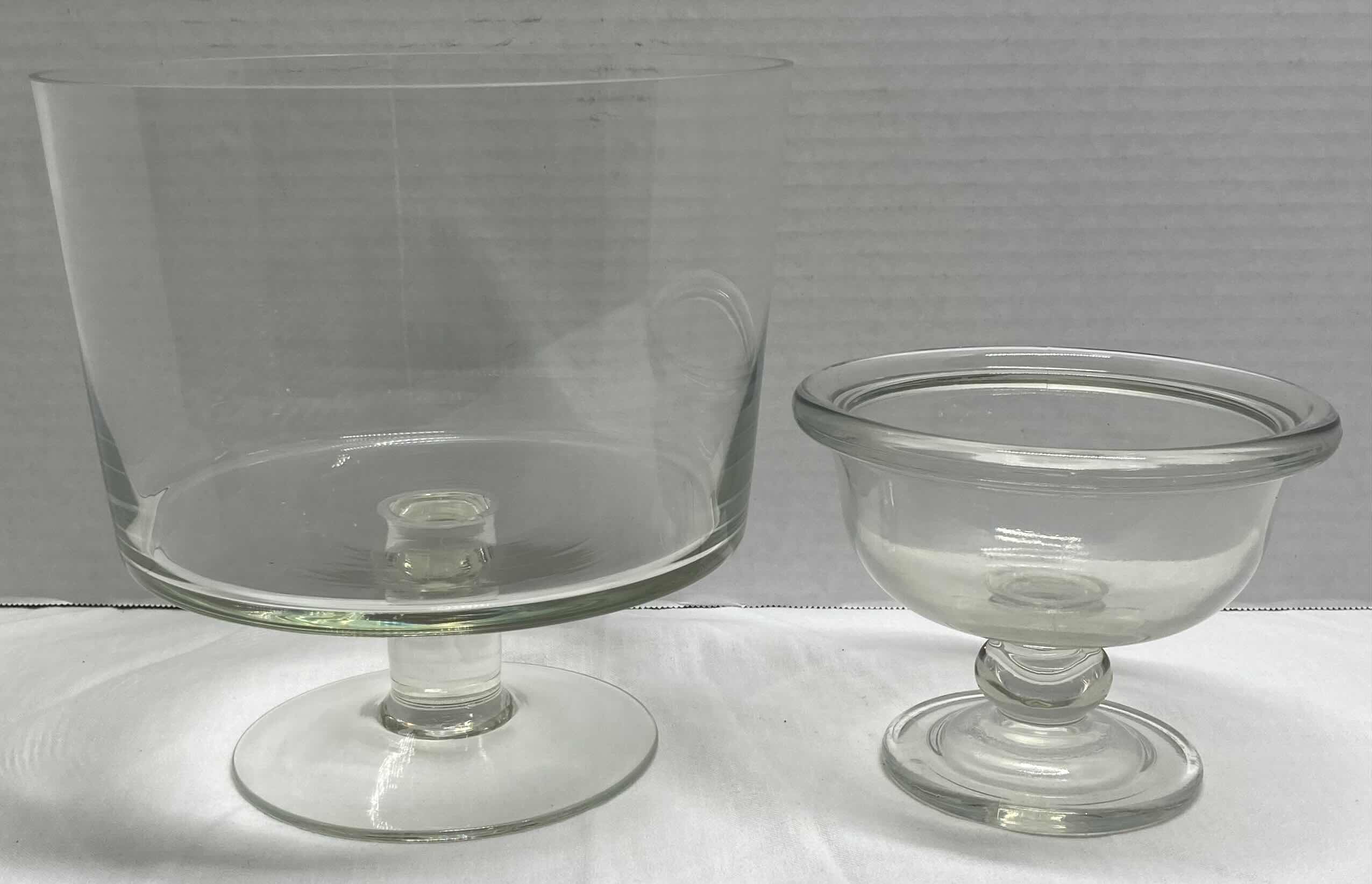 Photo 1 of CLEAR GLASS PEDESTAL BOWLS 8.5” X 8.5” H8.5” & 6” X 6” H4.5”