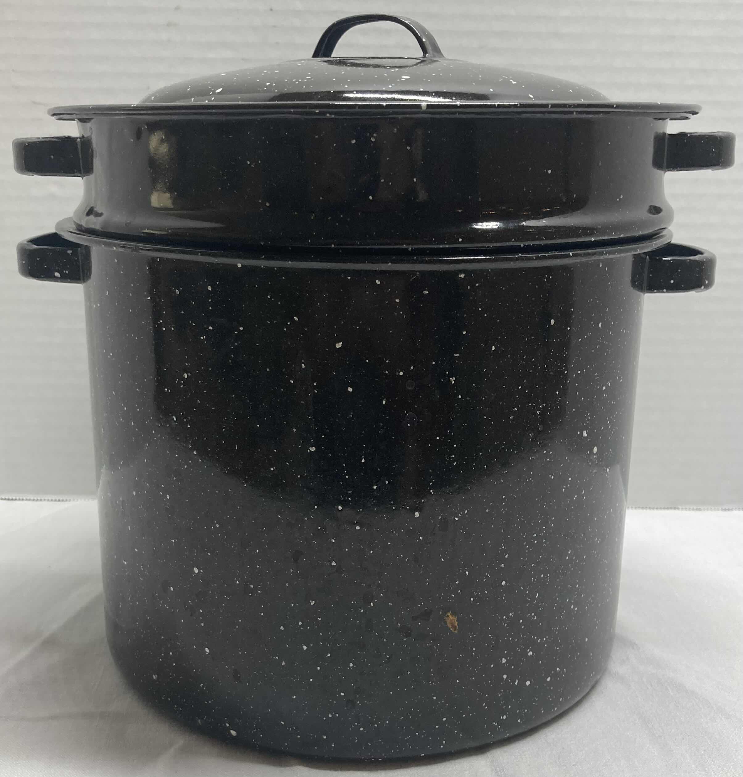 Photo 1 of BLACK SPECKLED ENAMEL POT W STRAINER & LID