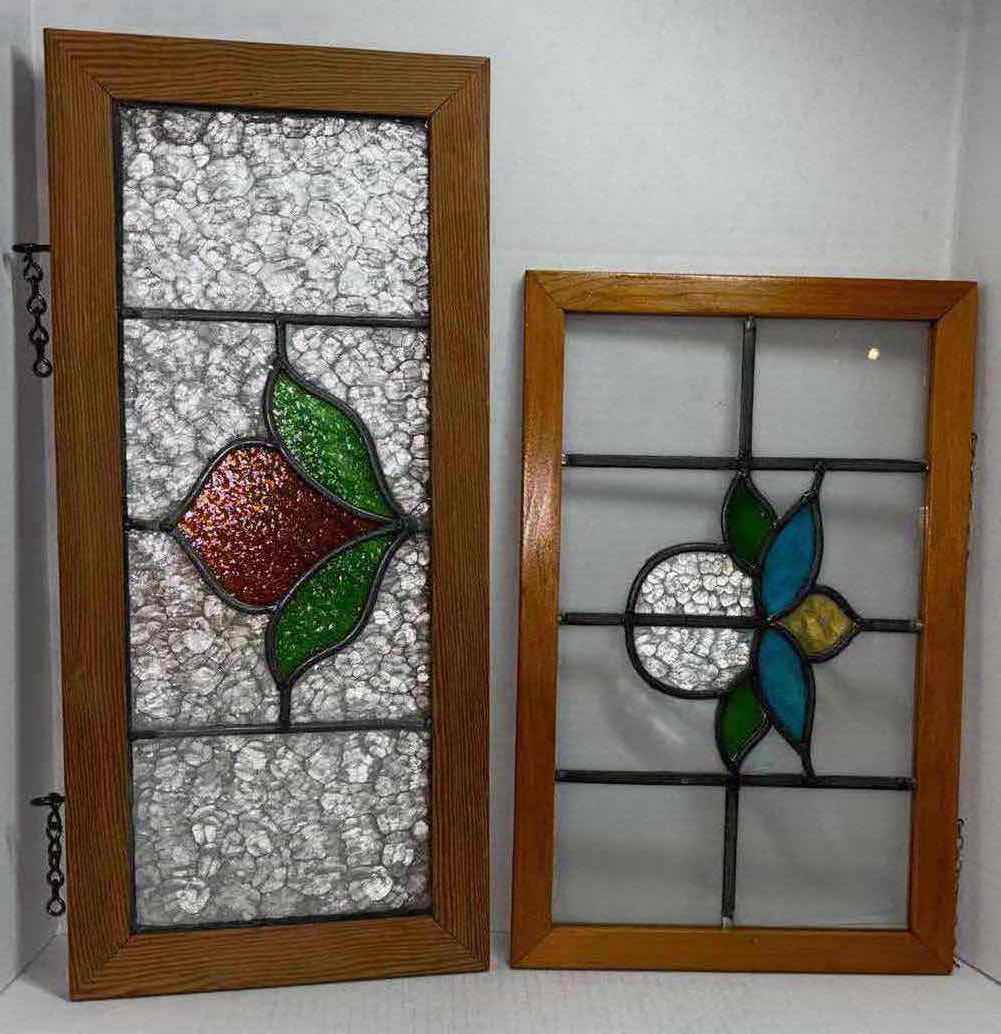 Photo 1 of 2 PCS HANGING FRAMED STAINED GLASS PANES (18.25” X 11.75” & 23.5” X 10.25”)