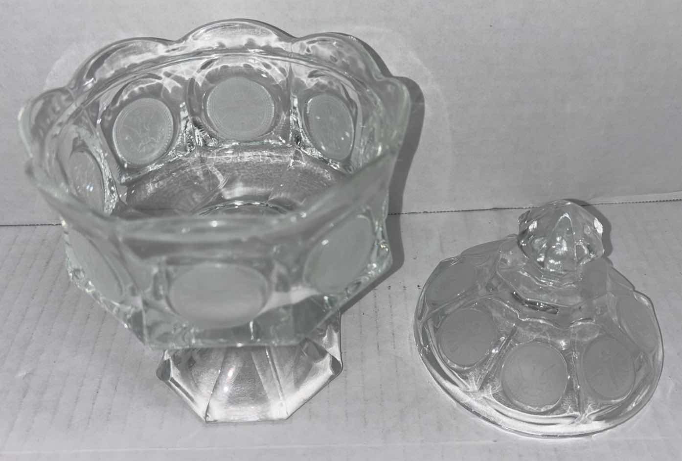 Photo 2 of VINTAGE 8.5” FOSTORIA COIN GLASS “WEDDING BOWL” CANDY COMPOTE DISH