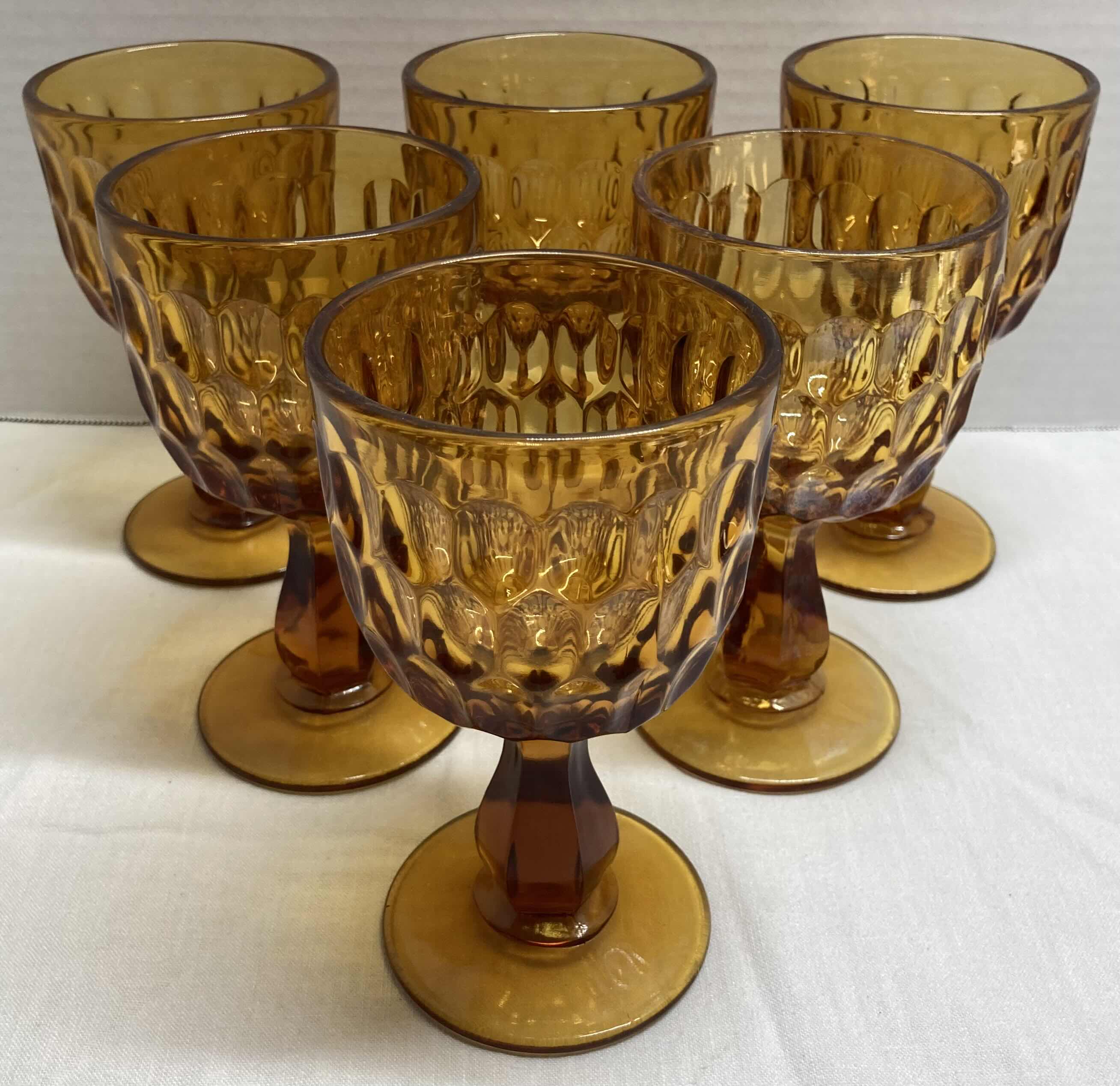 Photo 2 of FENTON COLONIAL AMBER GLASS GOBLETS H6.5” (SET OF 6)