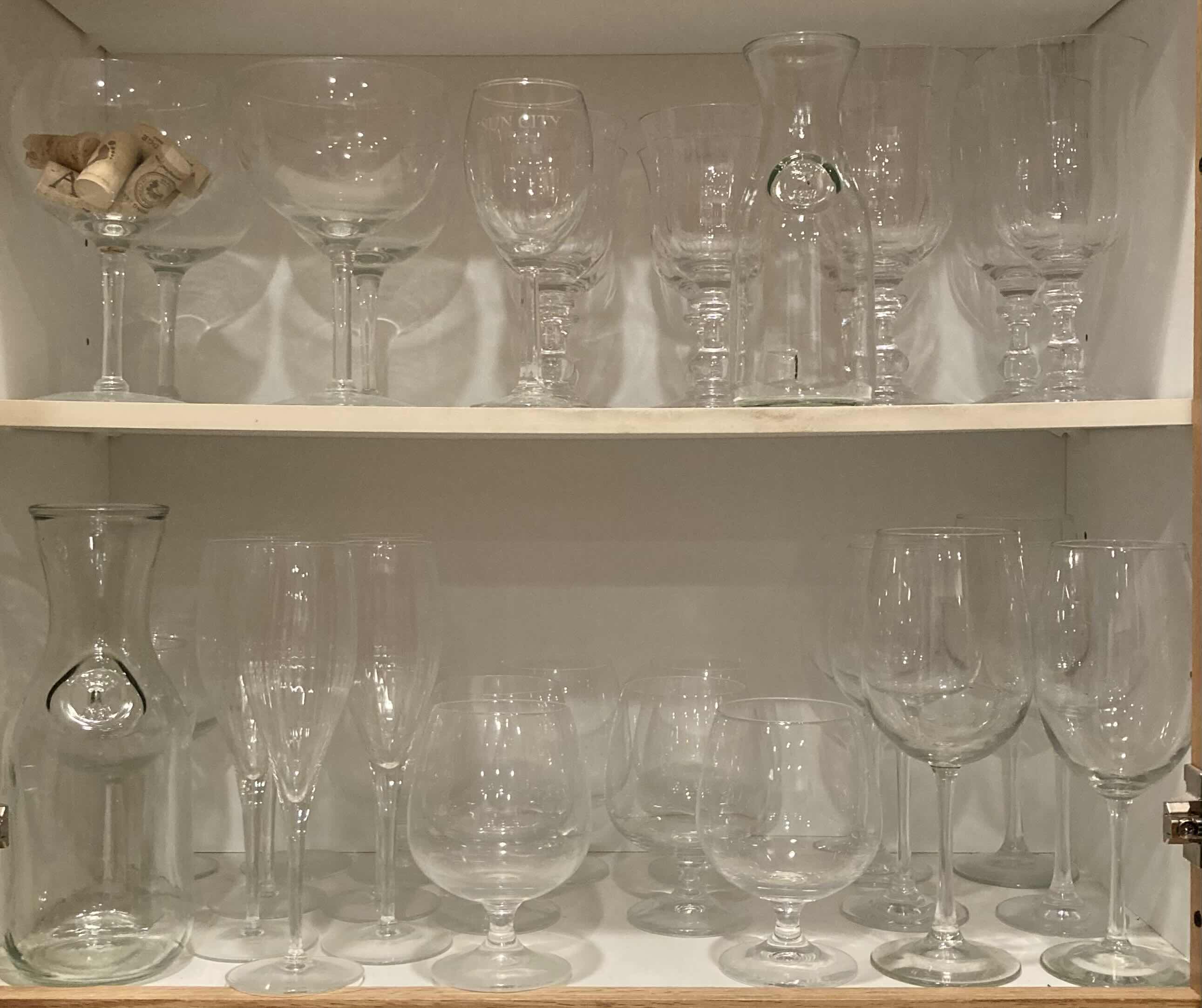 Photo 1 of CONTENTS OF CABINET- WINE/COCKTAIL GLASSES & GLASS CARAFES