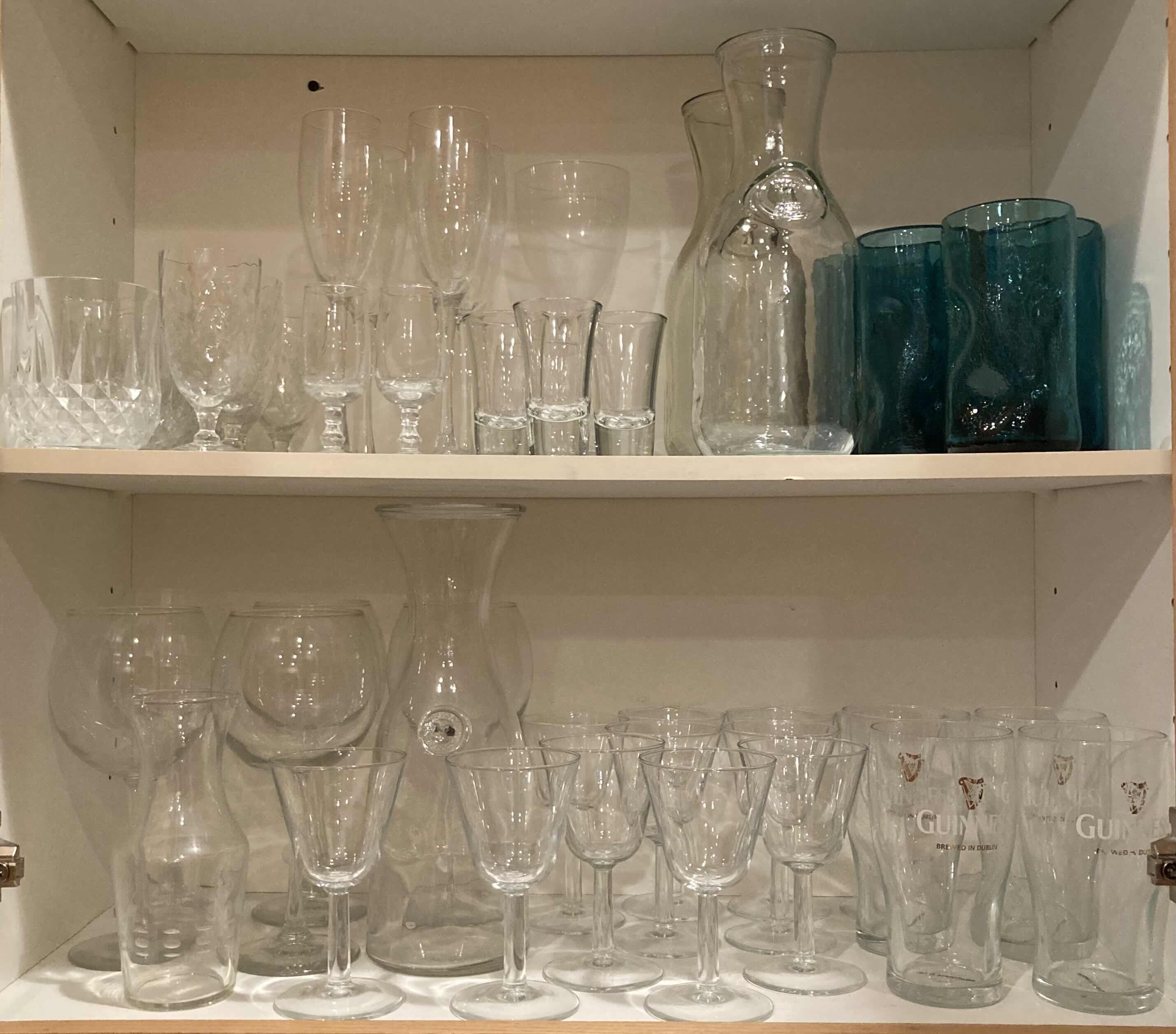 Photo 1 of CONTENTS OF CABINET- WINE/COCKTAIL GLASSES, SHOT GLASSES & GLASS CARAFES