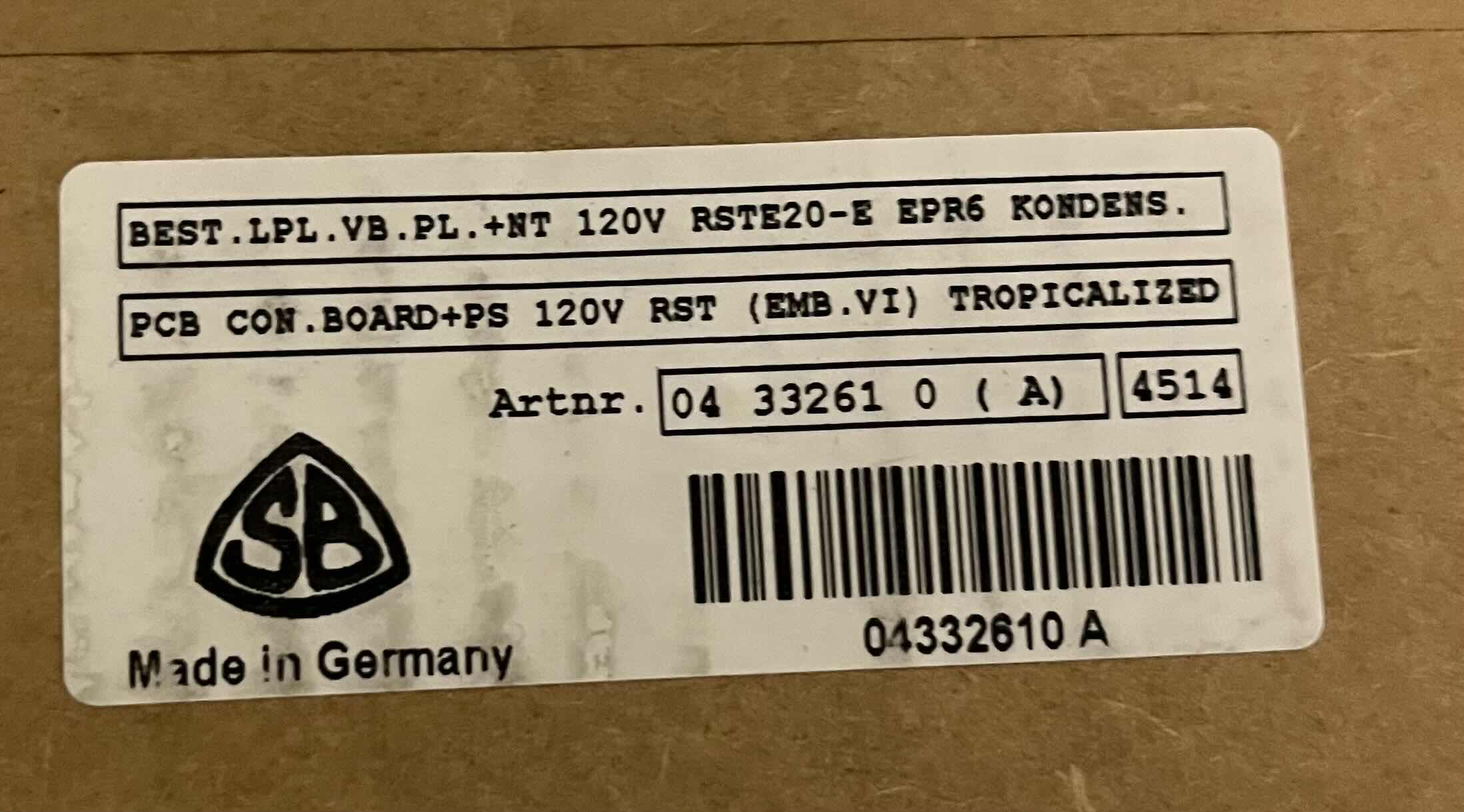 Photo 10 of SCHEIDT & BACHMANN CIRCUITBOARD BEST.LPL.VB.PL.+NT 120V RSTE20-E EPR6 KONDENS.PCB CON.BOARD+PS 120V RST (EMB.VI) TROPICALIZED Artnr. 04 332610 (A) 4514